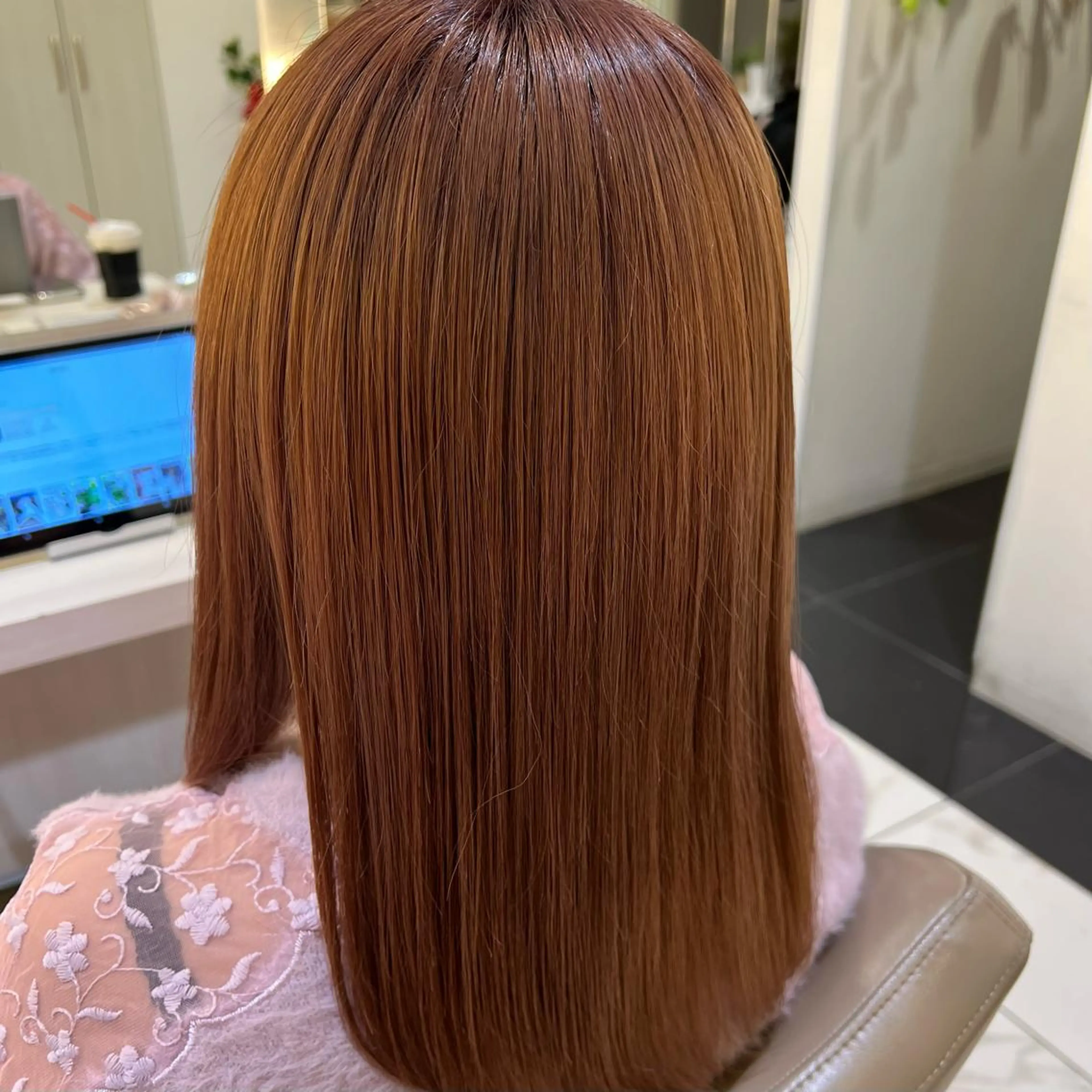 セミロング カット トリートメント 三箇島陽香/髪質改善 クロスパーマ縮毛矯正のヘアスタイル