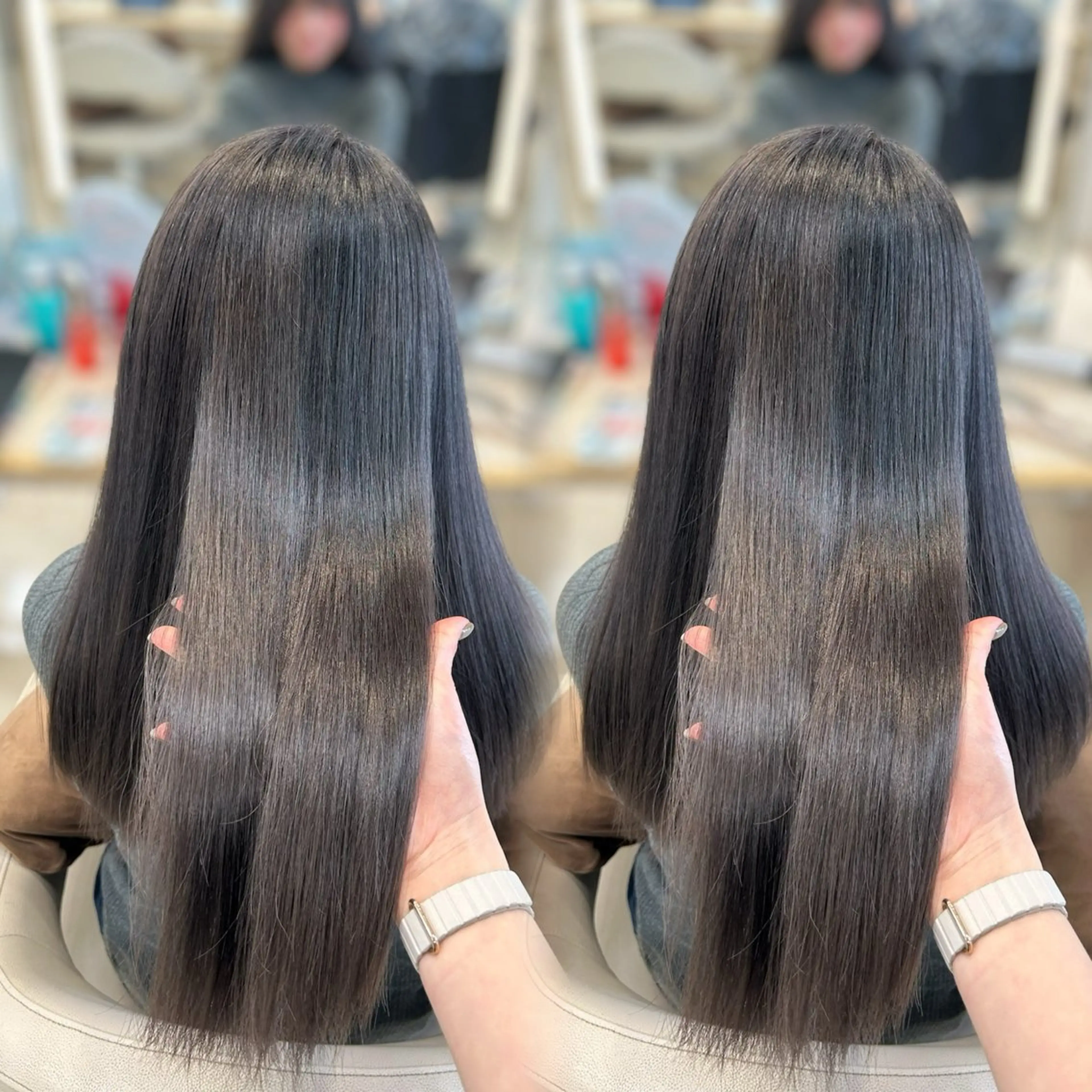 ロング カラー ヘアカラー ベージュ/つや髪/ レイヤー／ゆいなのヘアスタイル