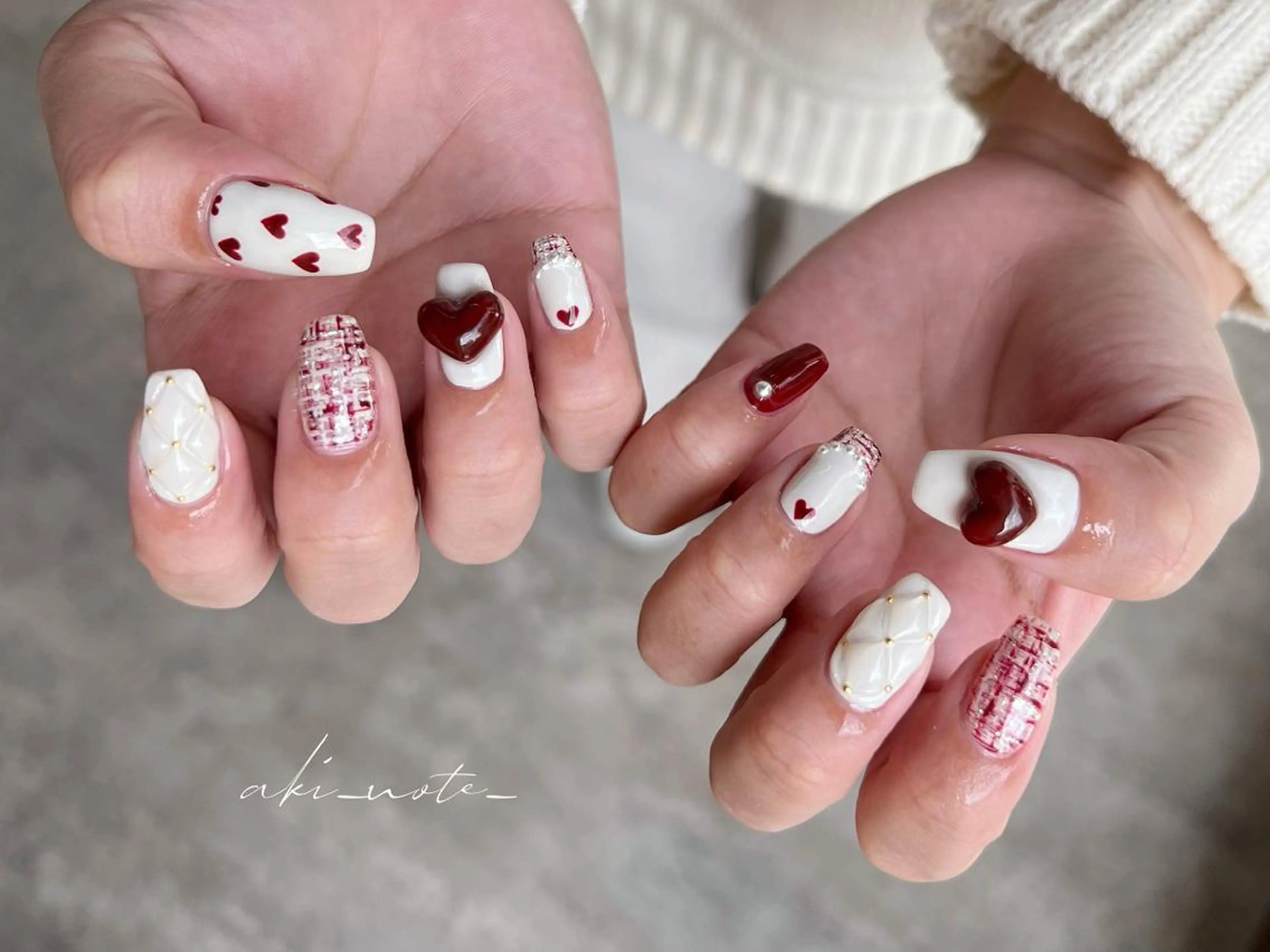 ネイル フレンチネイル ハート ツイードネイル バレンタイン ハンドネイル フットネイル GRANDE大須 栄/店長 aki🌙のネイルデザイン