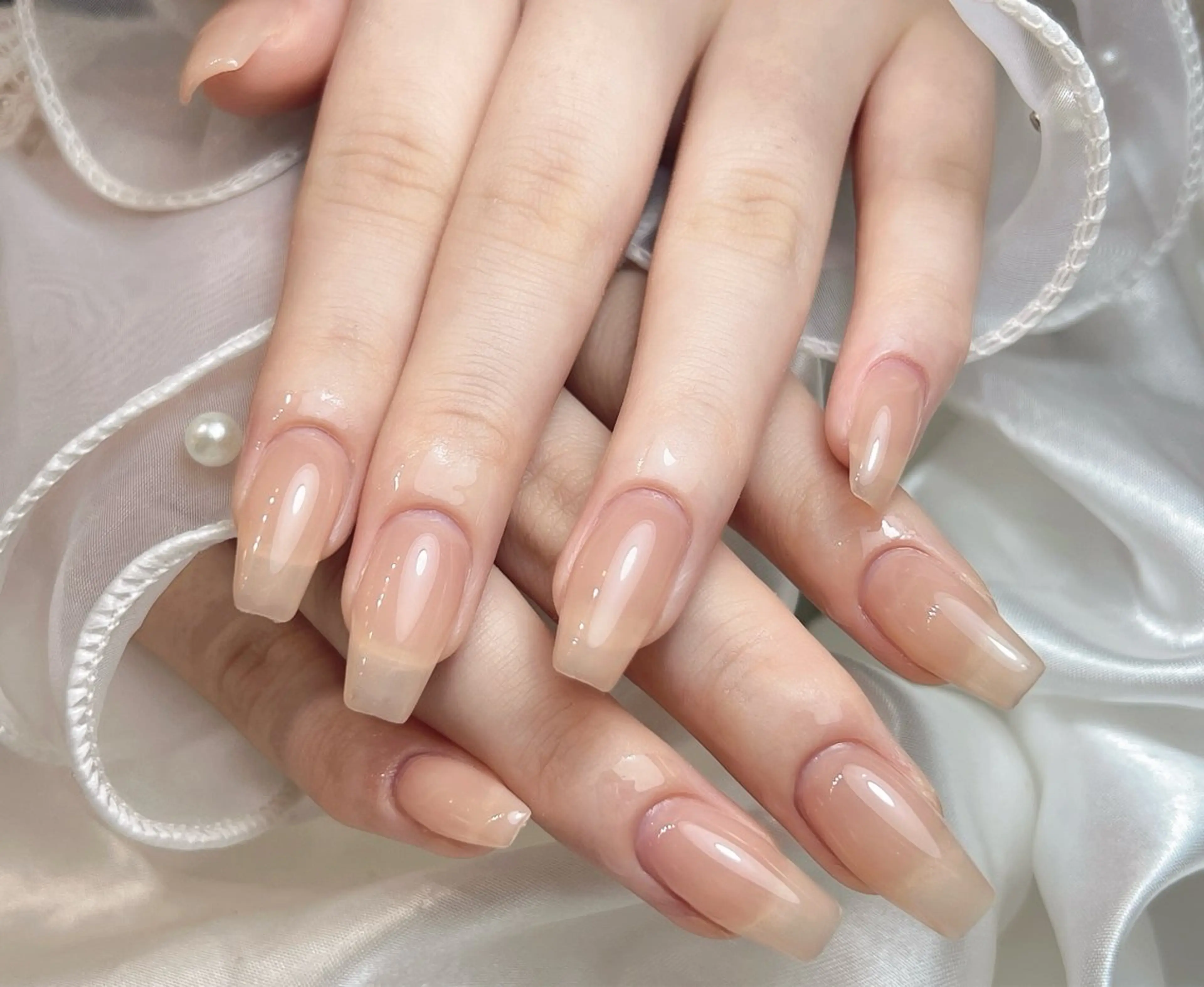 ネイル 長さ出し ワンカラーネイル スカルプネイル シンプルネイル bijou nails　蓮のネイルデザイン