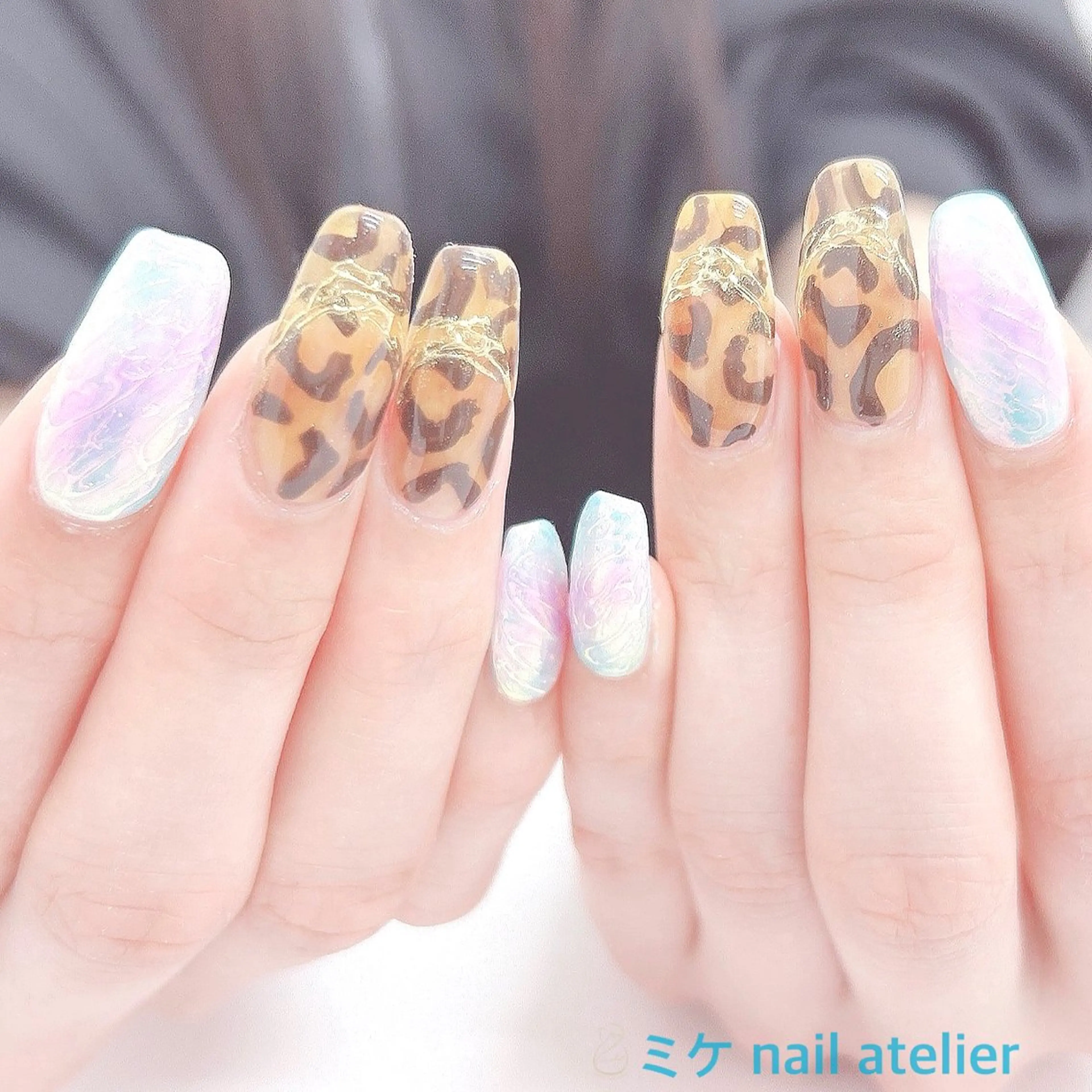 ネイル アニマル柄 アートネイル ジェルネイル ミラーネイル 持ち込み ハンドネイル h. rikaのネイルデザイン