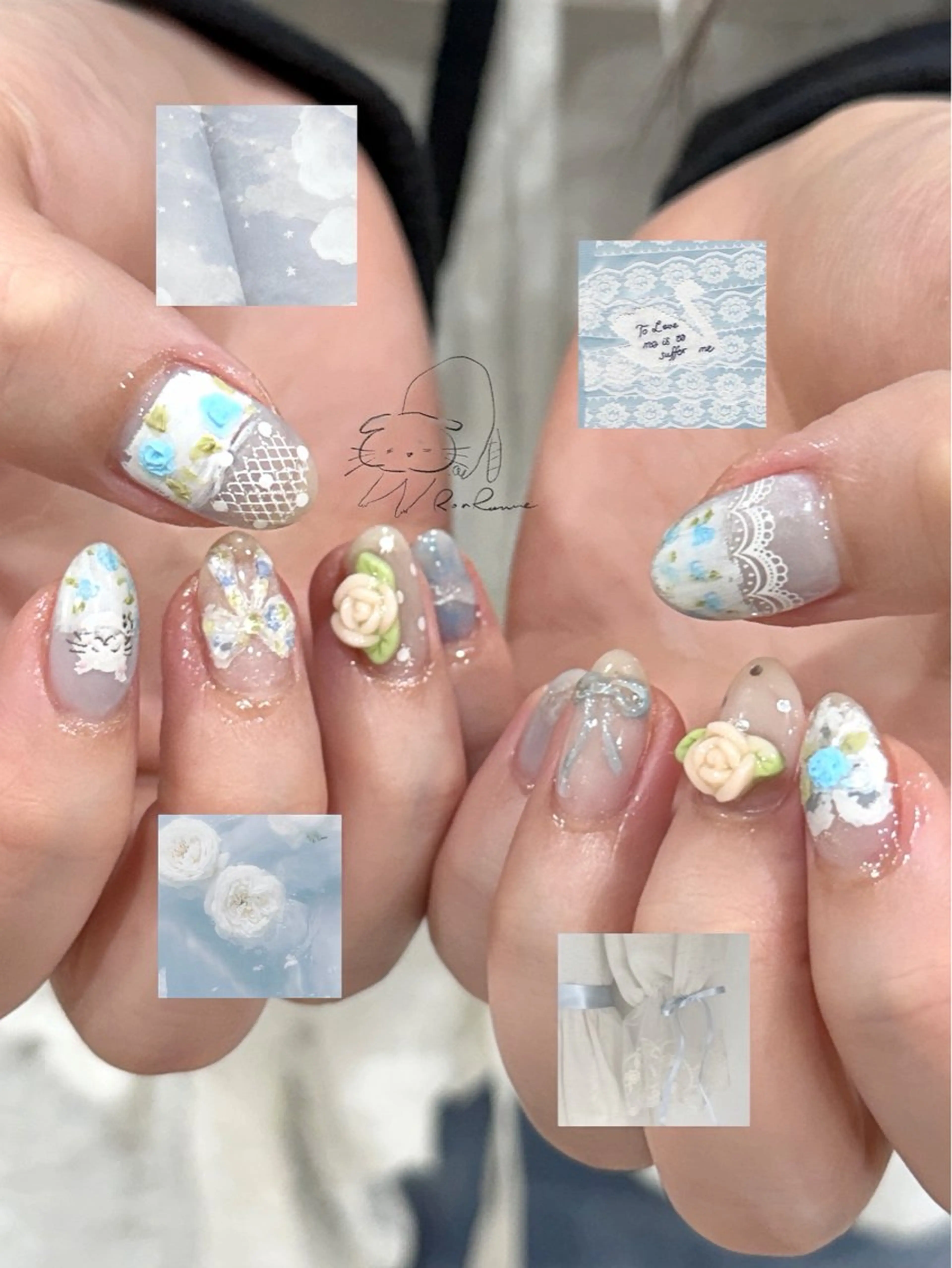 ネイル オーロラネイル 長さ出し フレンチネイル ジェルネイル ミラーネイル ハンドネイル ronronne .のネイルデザイン