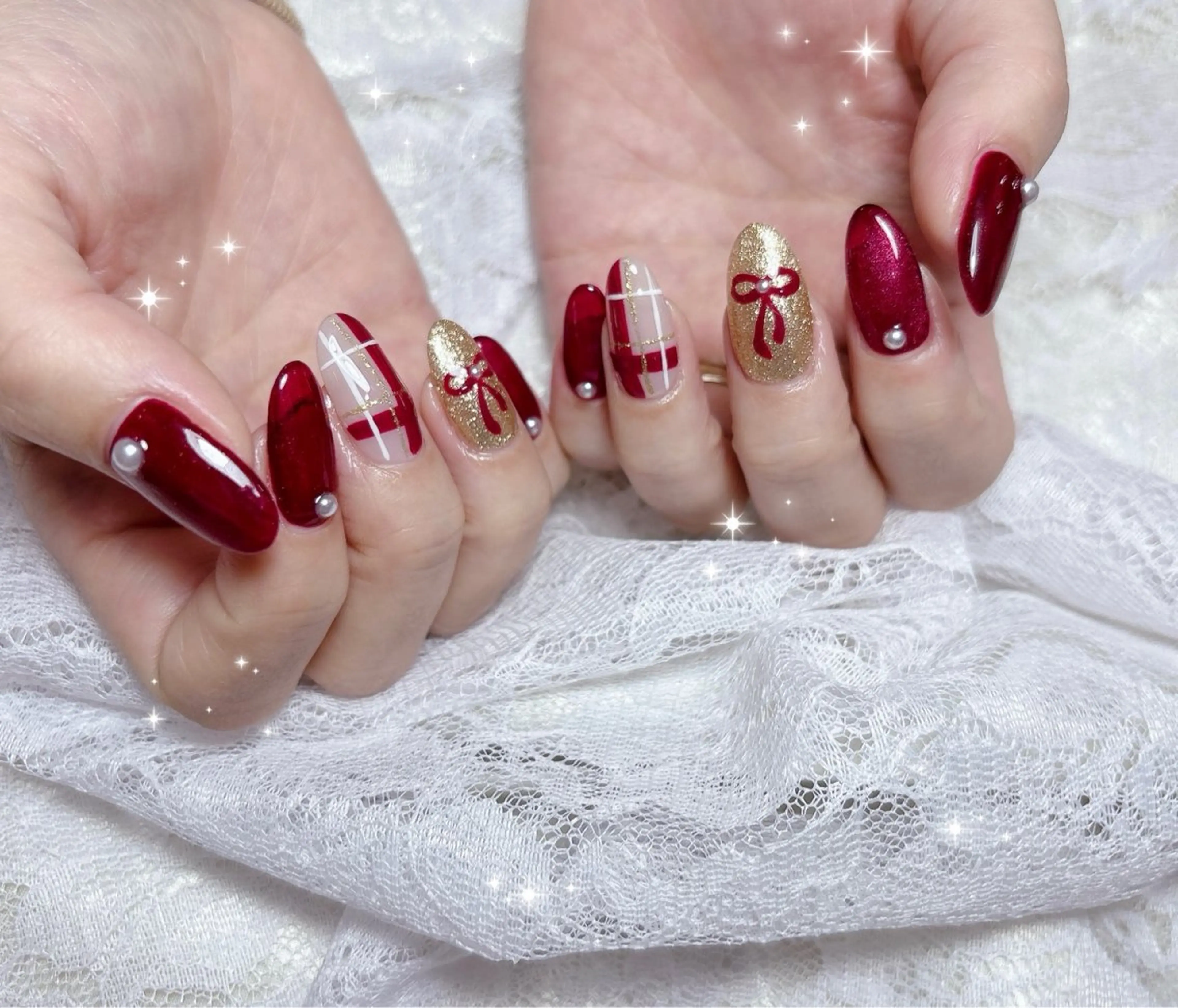 ネイル アートネイル ボルドー マグネットネイル ハンドネイル FLARE NAIL フレアネイルのネイルデザイン