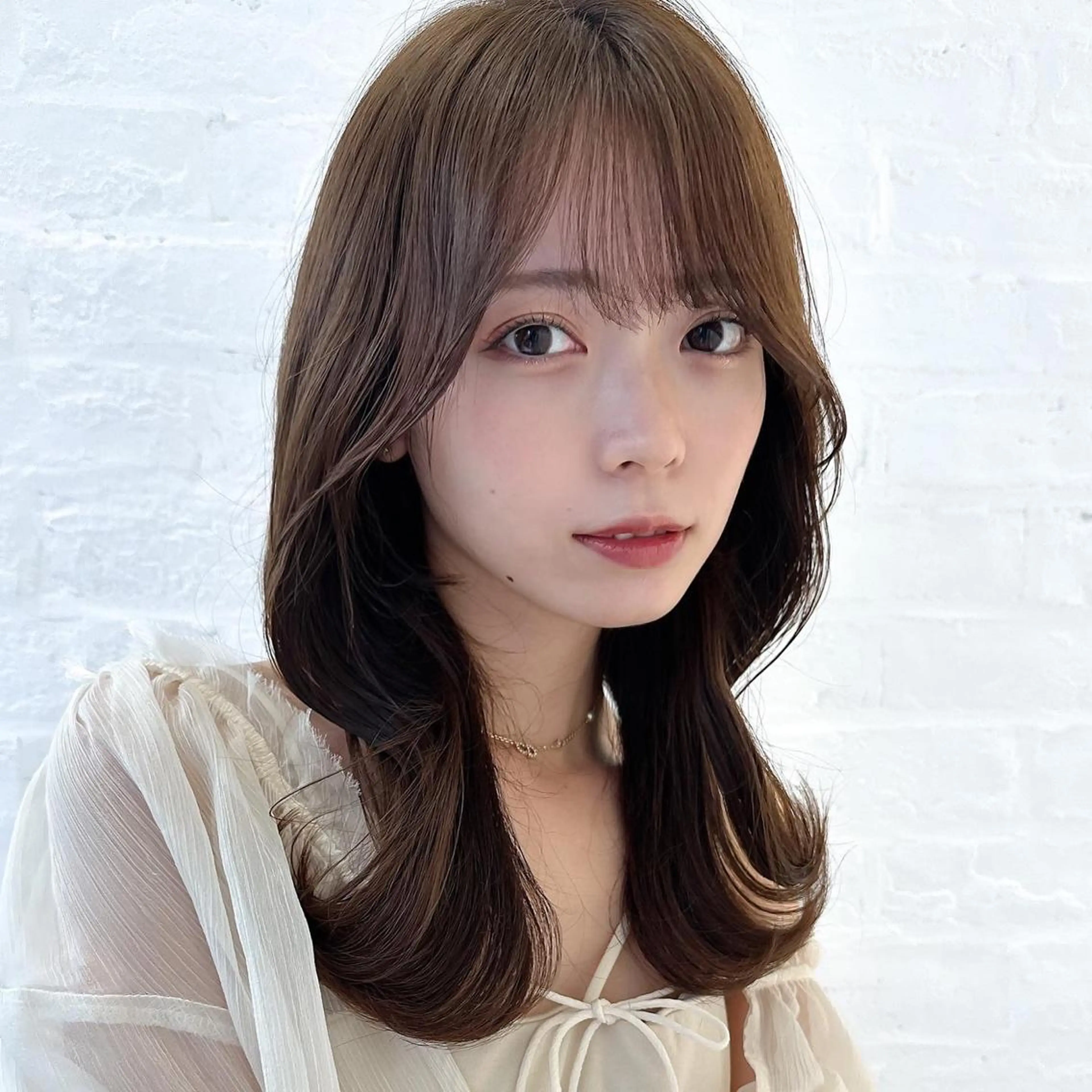 セミロング カラー ベージュカラー ブラウンカラー ブラウンベージュ くびれヘア 顔まわりレイヤー 顔周り/くびれヘア 韓国ヘア💕風間るなのヘアスタイル