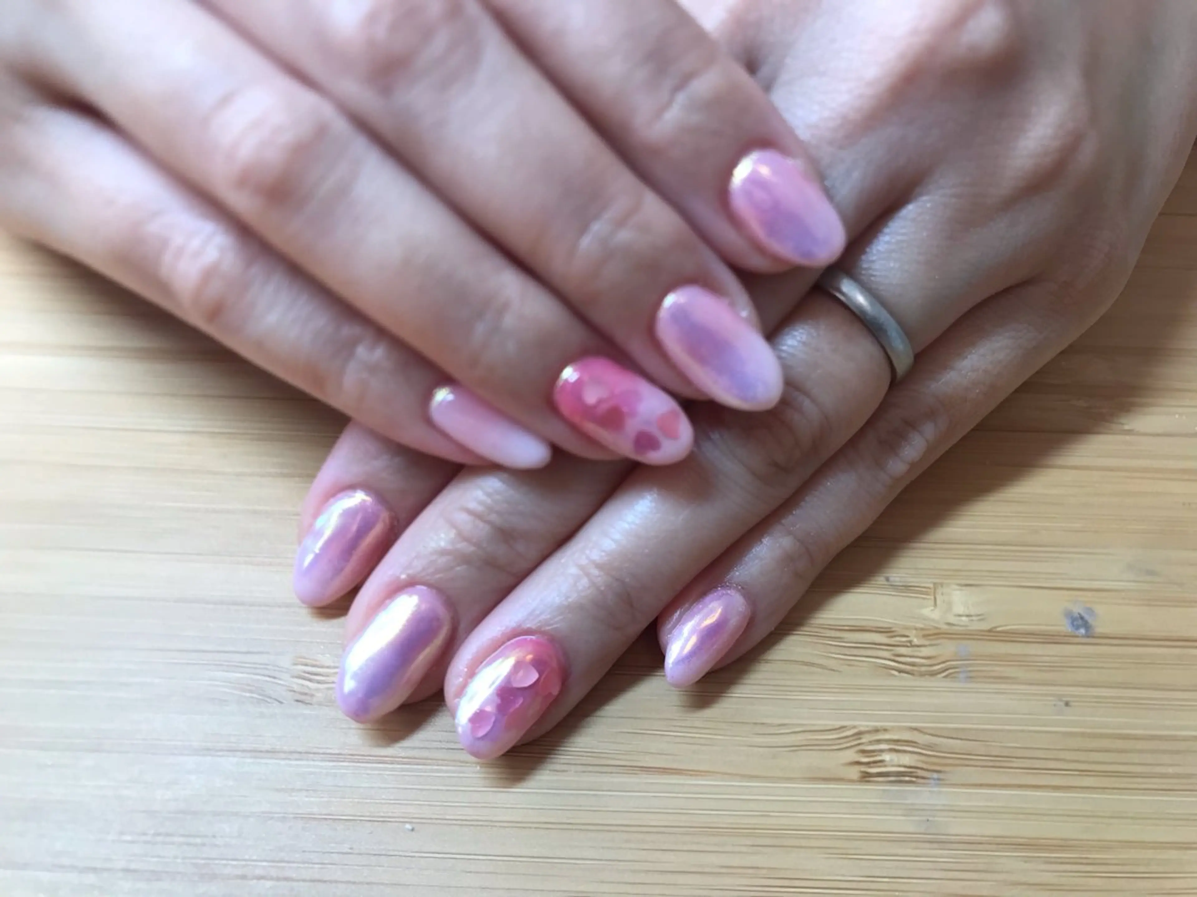 ネイル ハート ミラーネイル ピンク ハンドネイル Nailist Missaのネイルデザイン