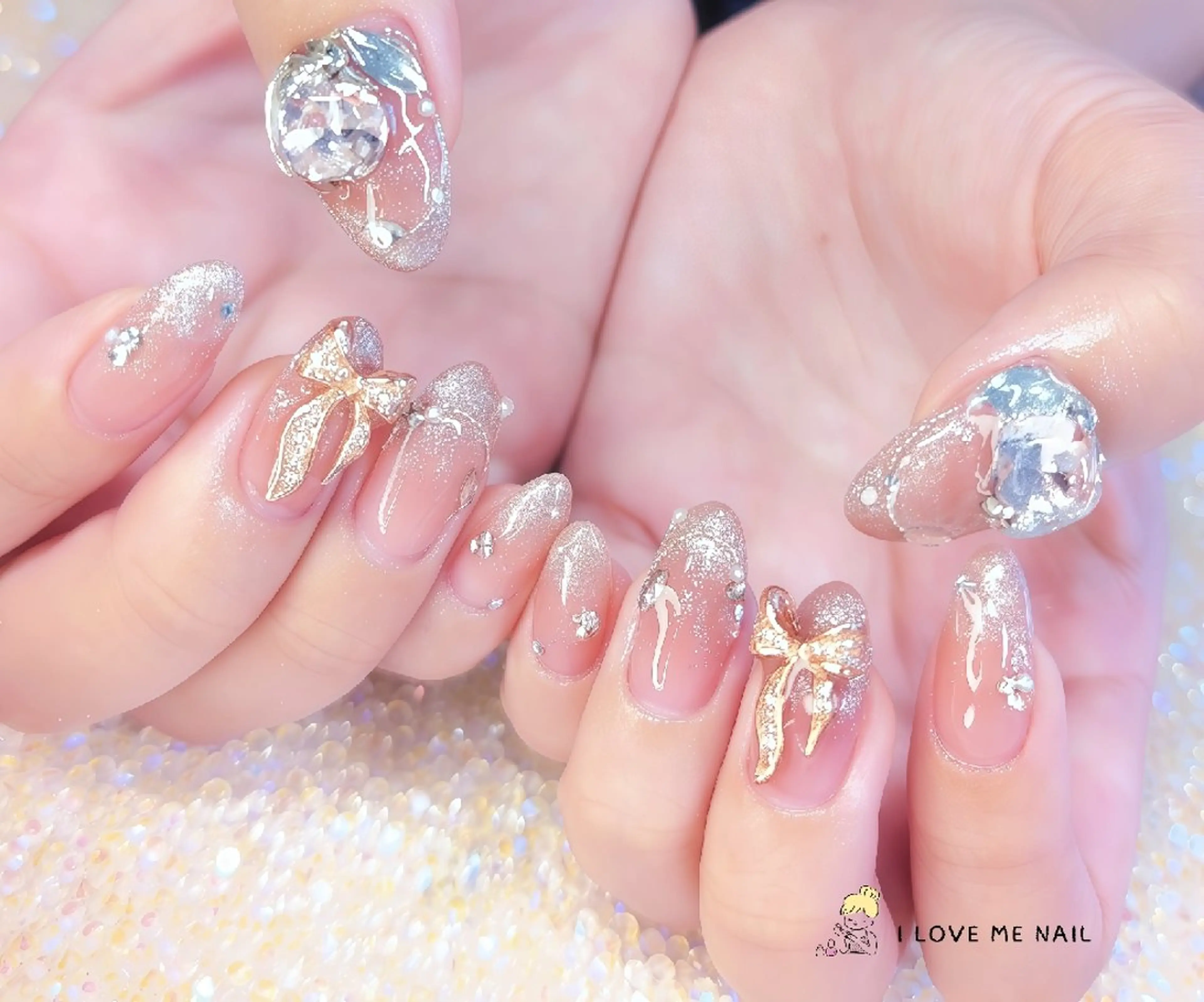 ネイル 長さ出し ハート 韓国ネイル マグネットネイル ニュアンスネイル ハンドネイル I LOVE ME NAIL.｡.:*♡のネイルデザイン