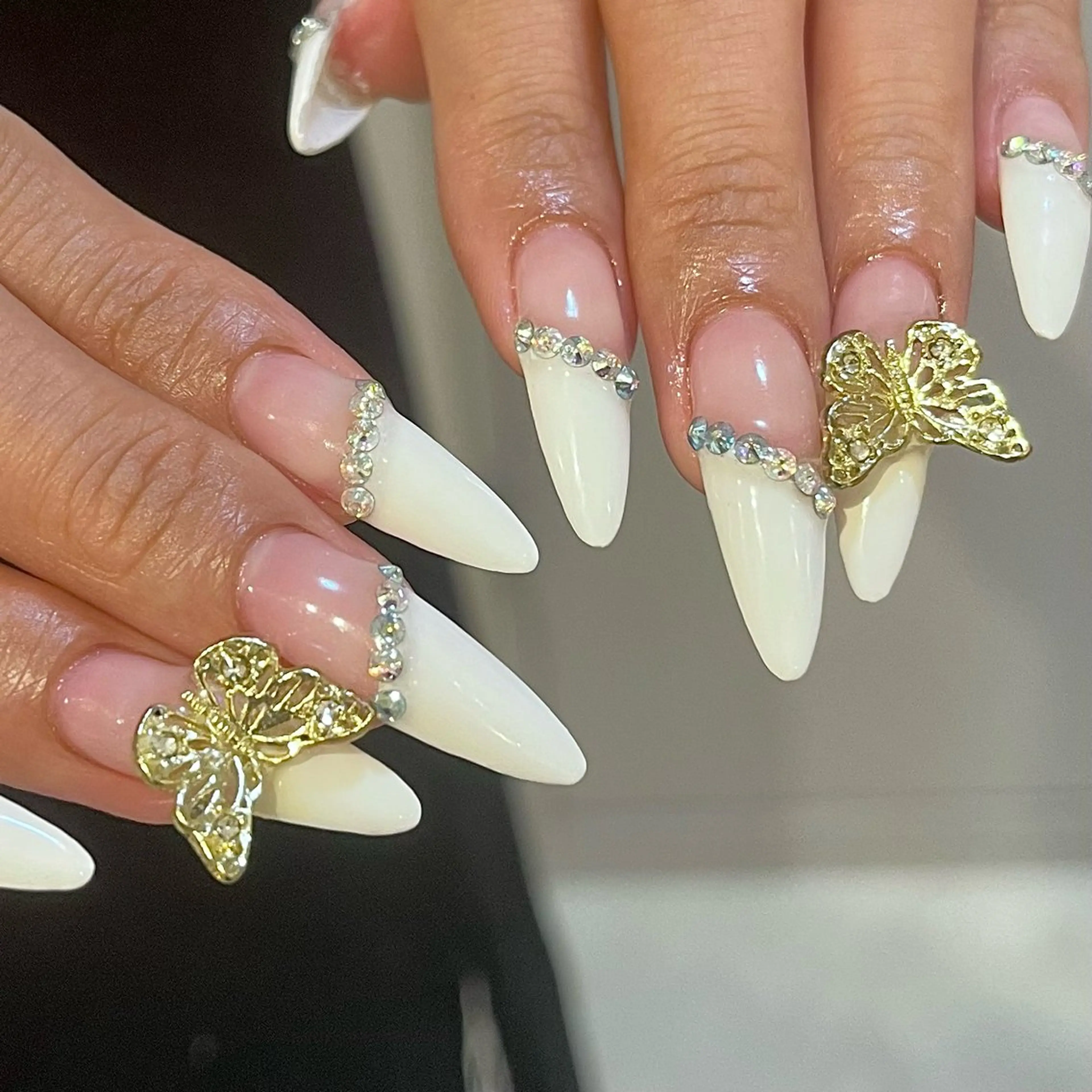 ネイル フレンチネイル グラデーション ハート キラキラネイル ロングネイル ハンドネイル Para Sol nail　Maoのネイルデザイン