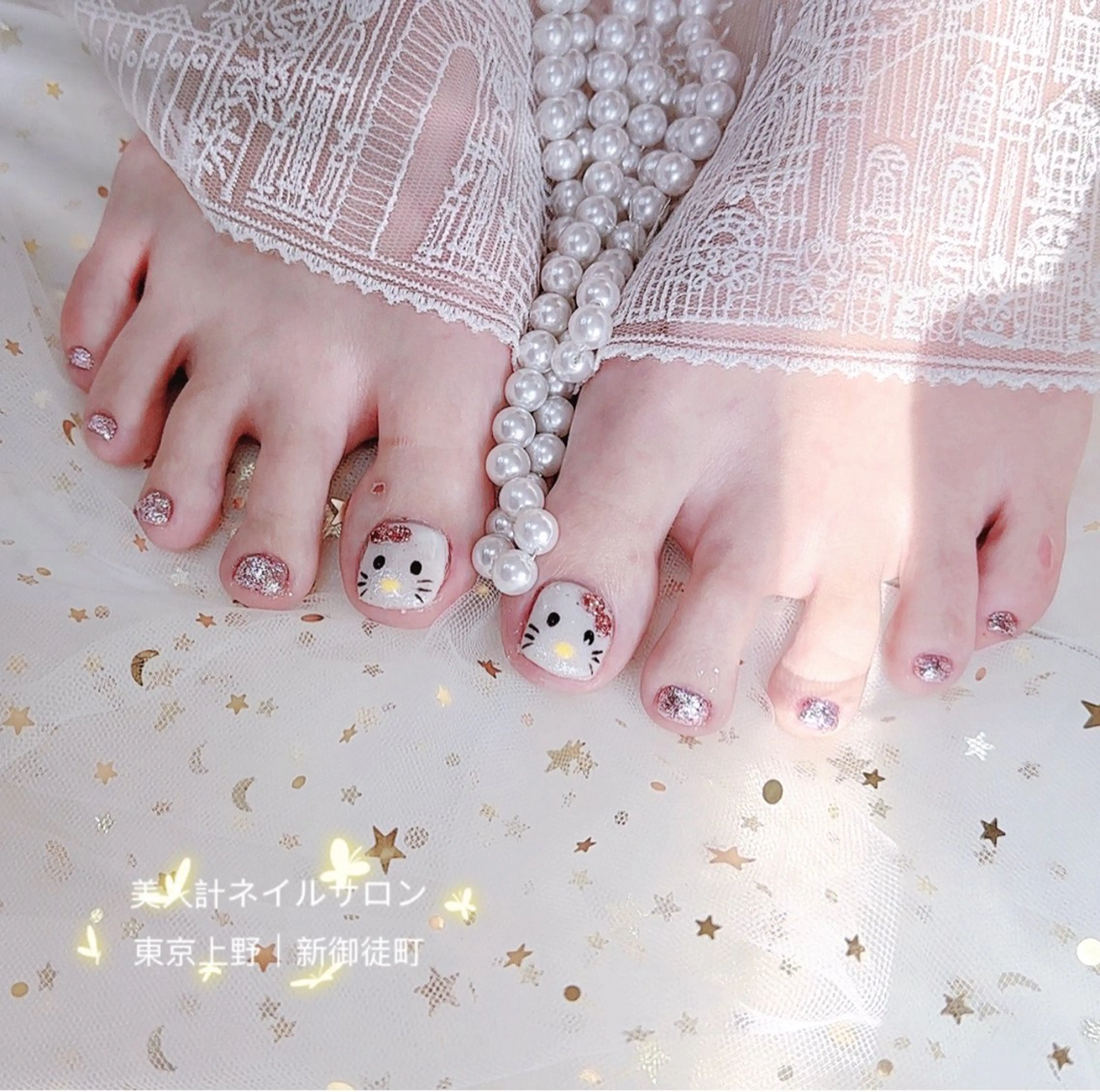 ネイル フットネイル リボン フットネイル 美人計ネイルサロン所属・中山 美月のネイルデザイン