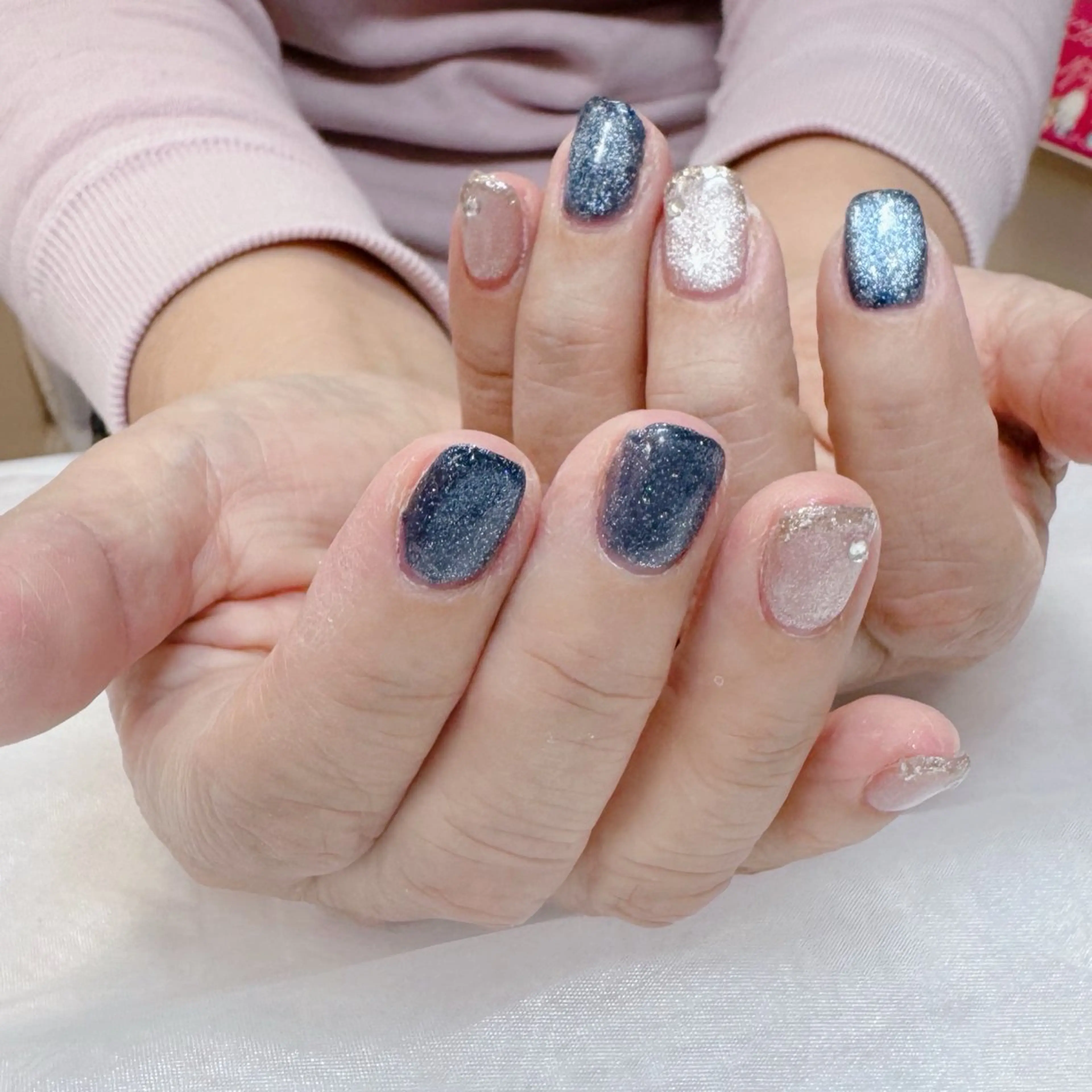ネイル フレンチネイル ガラスフレンチ キラキラネイル マグネットネイル maruyasu. yのネイルデザイン