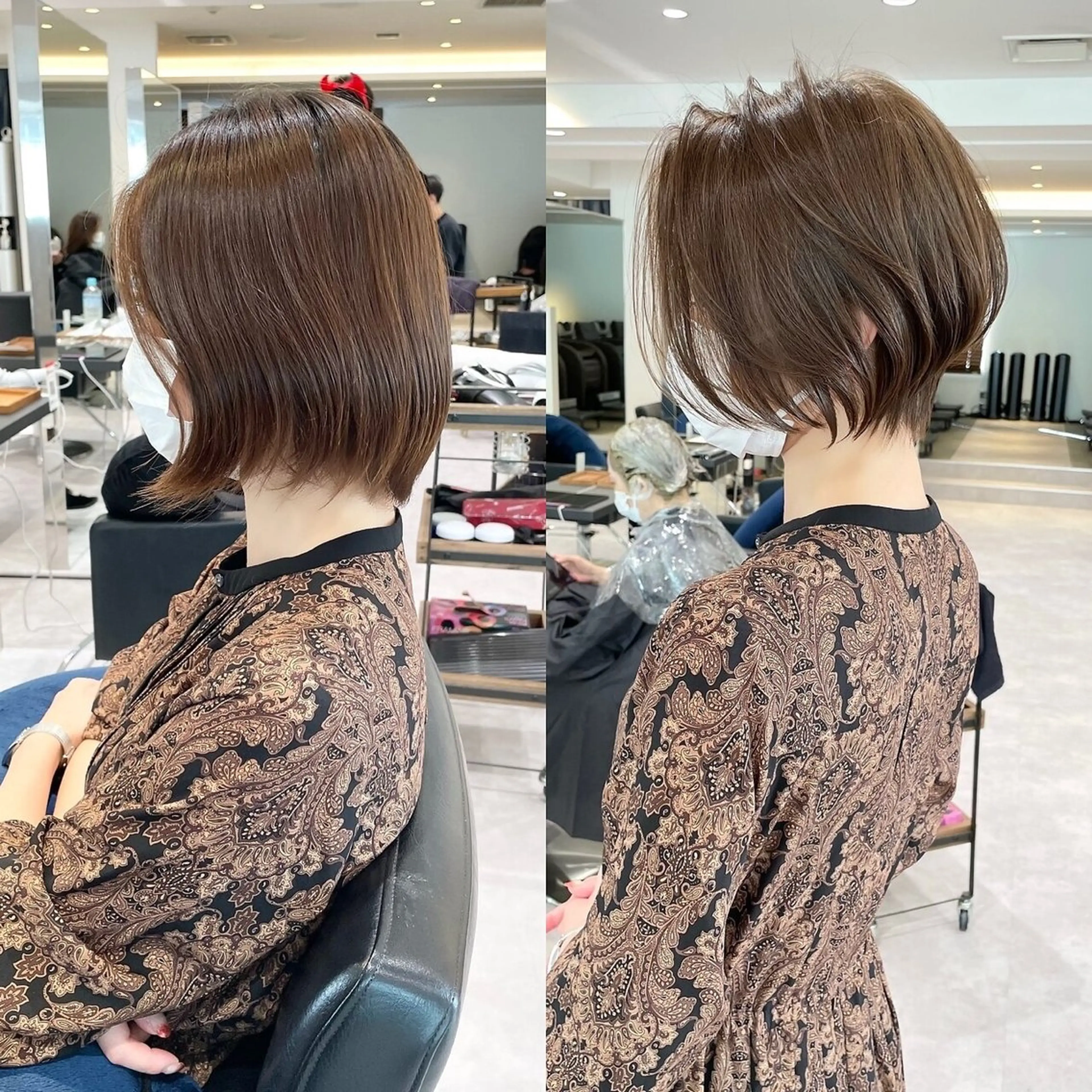 ショート カラー ショートボブ ハイライトカラー ボブ くびれヘア ハイライト カット 大人女性お悩み解決 ショート/イハカズキのヘアスタイル