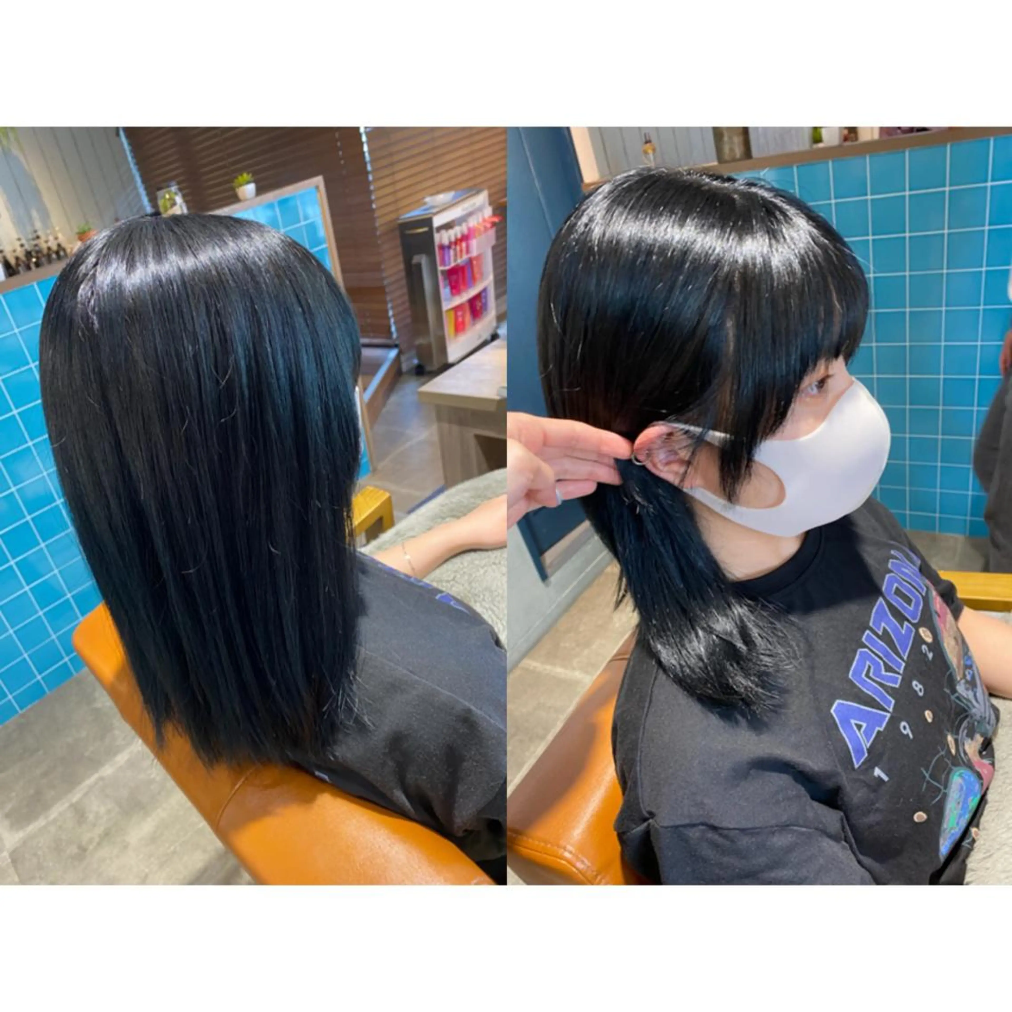 カラー 黒髪 ブルーカラー ブルーブラック ヘアカラー トリートメント 🐻結んで可愛い hair EMI🐻のヘアスタイル