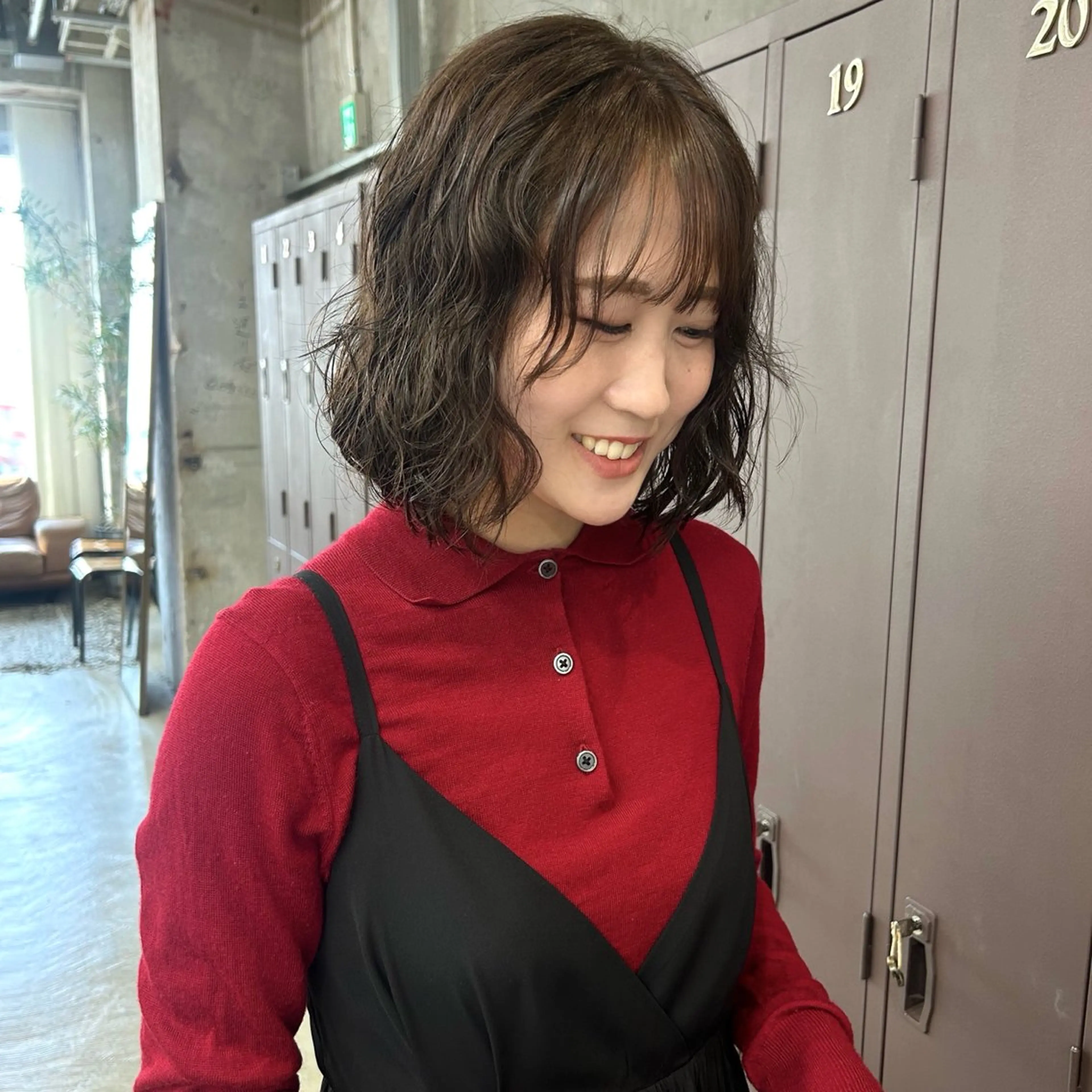 ミディアム カラー パーマ ミディアムパーマ ブラウンカラー 透明感カラー ボブ カット パーマ 伊藤ほのか/パーマ /酸性ストレートのヘアスタイル