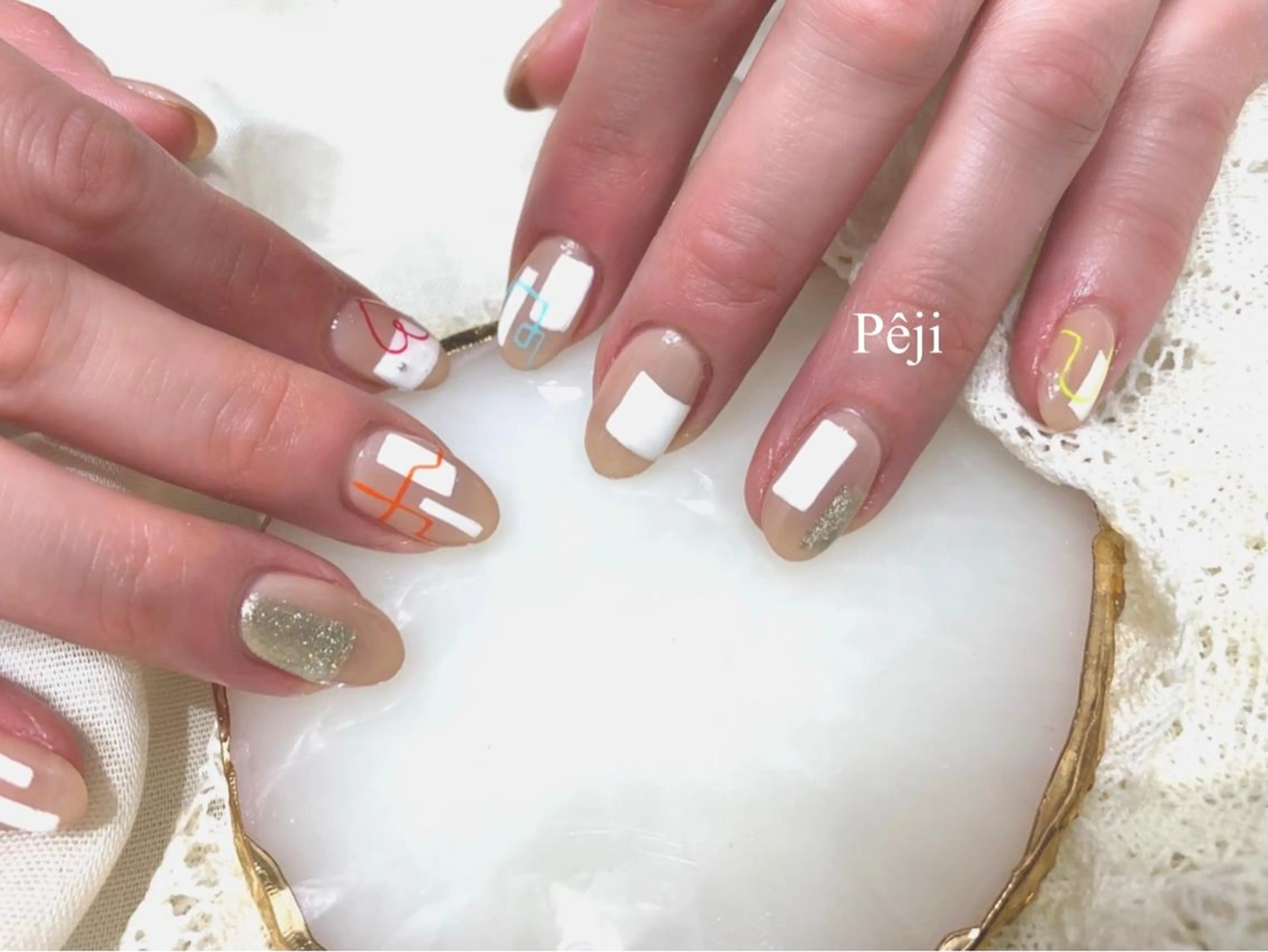 セミロング ネイル アートネイル m kaori𓃟のネイルデザイン