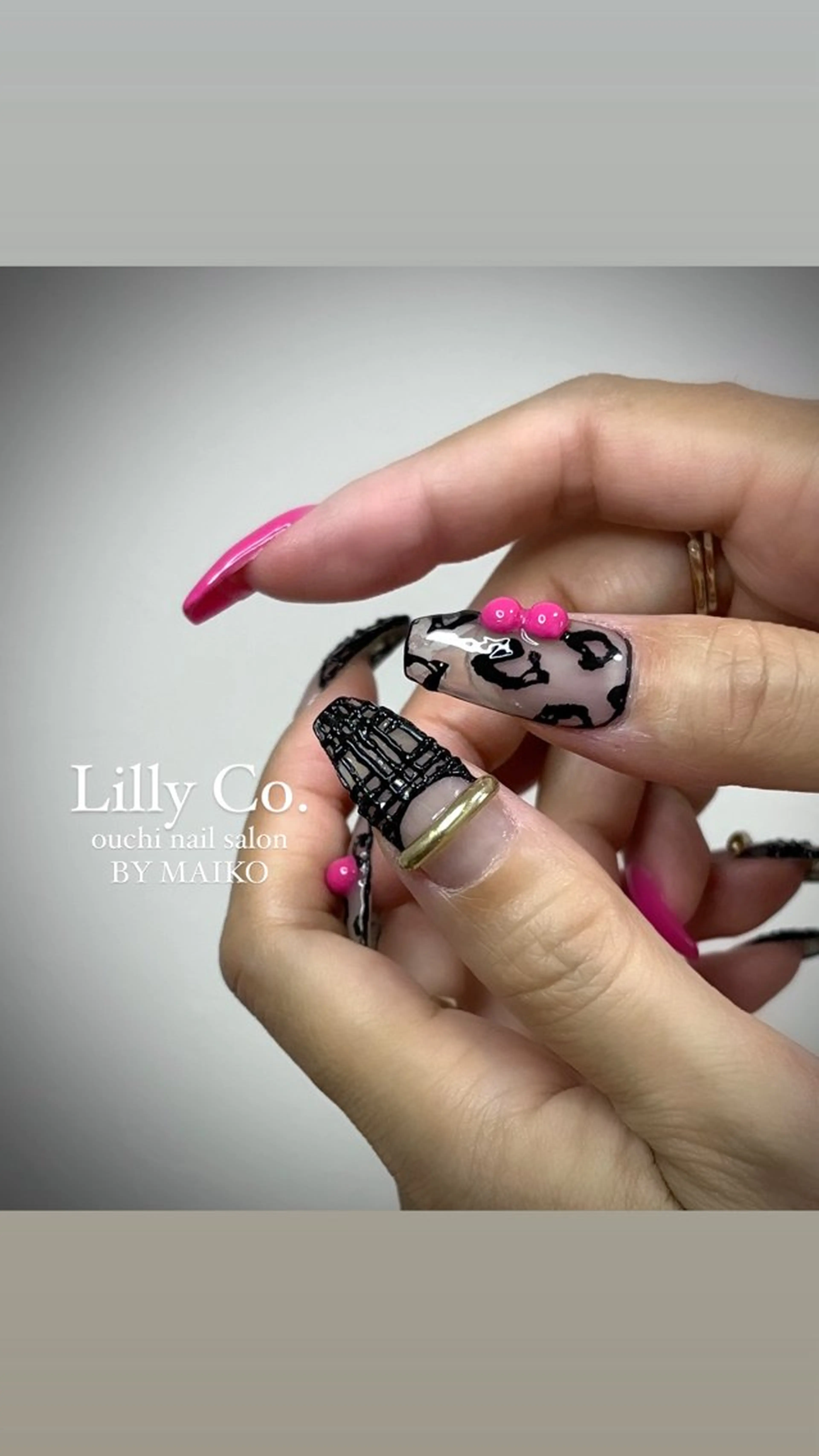 ネイル アニマル柄 ピンク ハンドネイル ハンドケア Lilly Co.のネイルデザイン