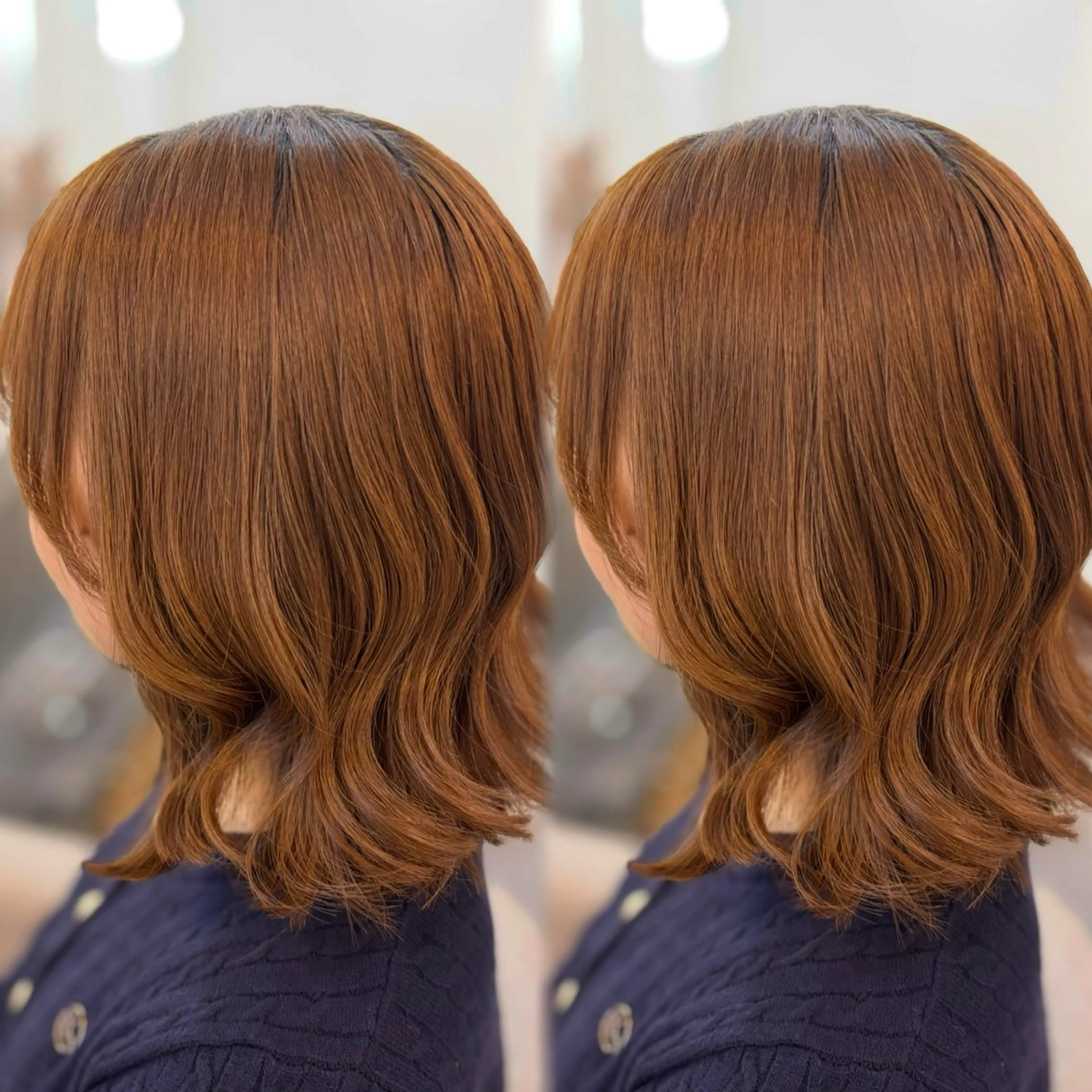 ミディアム カラー ブラウンカラー オレンジ オレンジブラウン 似合わせカット ヘアカラー 🐈‍⬛momo🐾 ダブルカラーのヘアスタイル