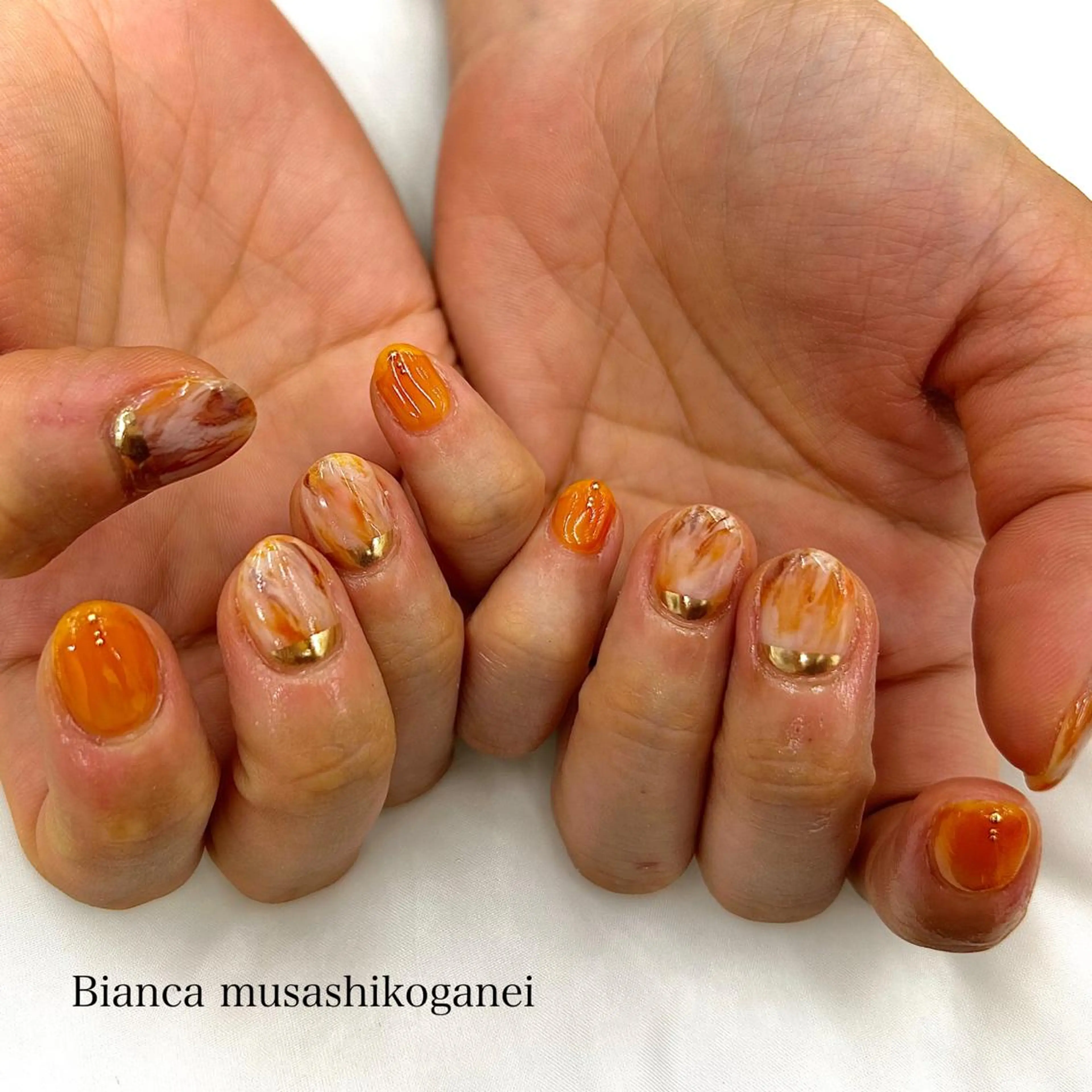 ネイル オレンジ Bianca 武蔵小金井　ほしののネイルデザイン