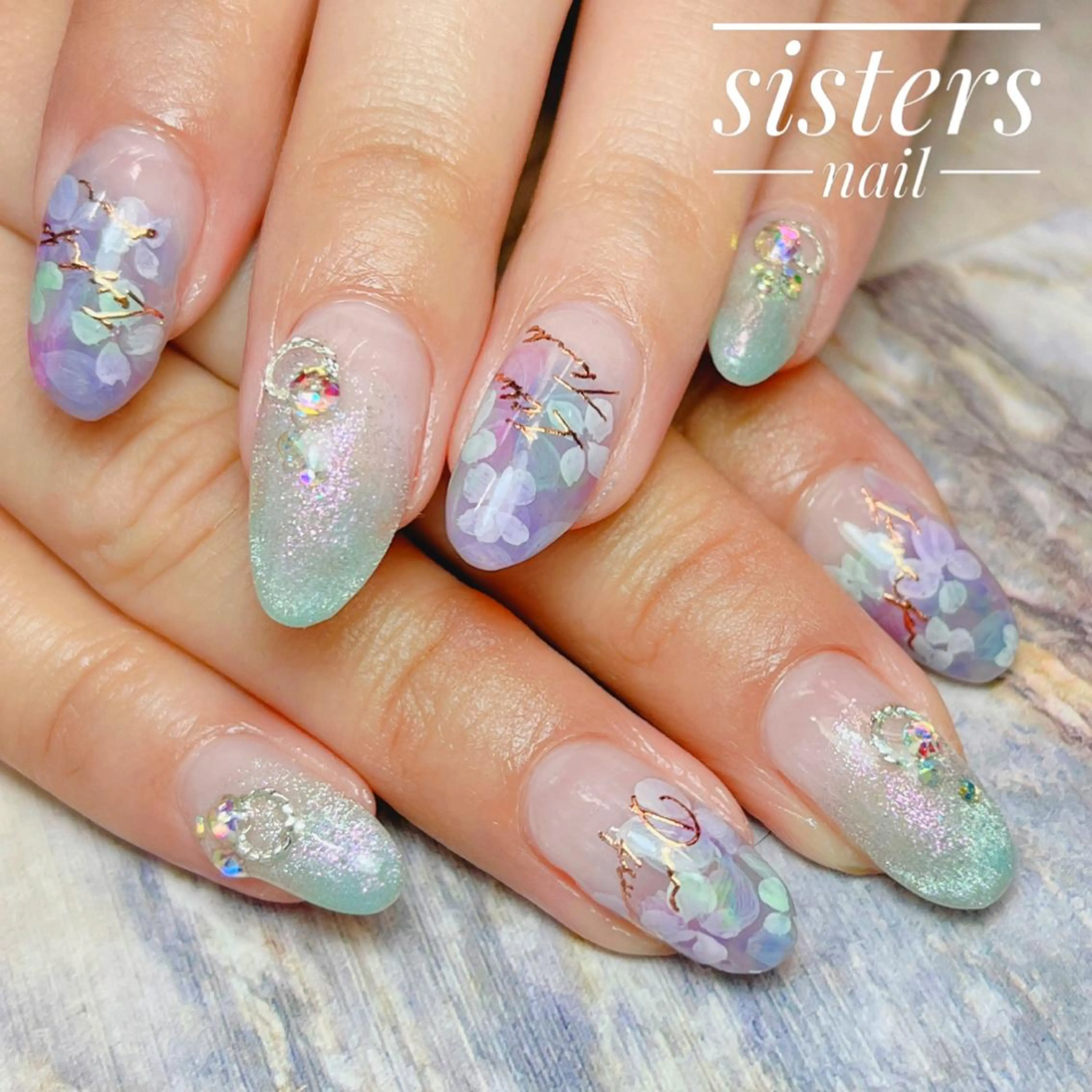 ネイル アートネイル フラワーネイル ジェルネイル キラキラネイル マグネットネイル sisters nail.fのネイルデザイン