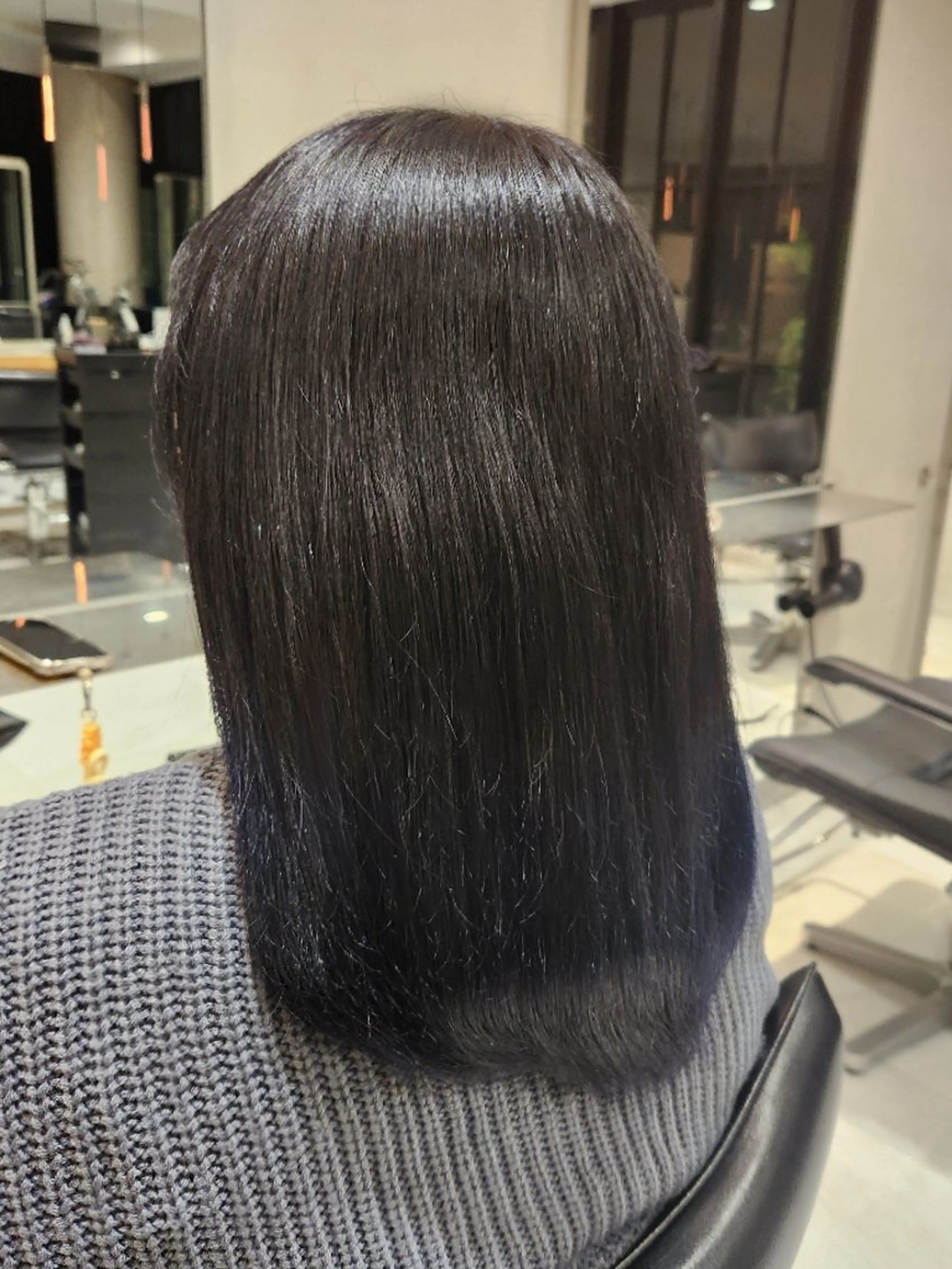 ミディアム カラー 黒髪 ブルーカラー ブルーブラック グラデーションカラー ヘアカラー トリートメント ヘッドスパ RUA💜‪ ボブカット💜のヘアスタイル