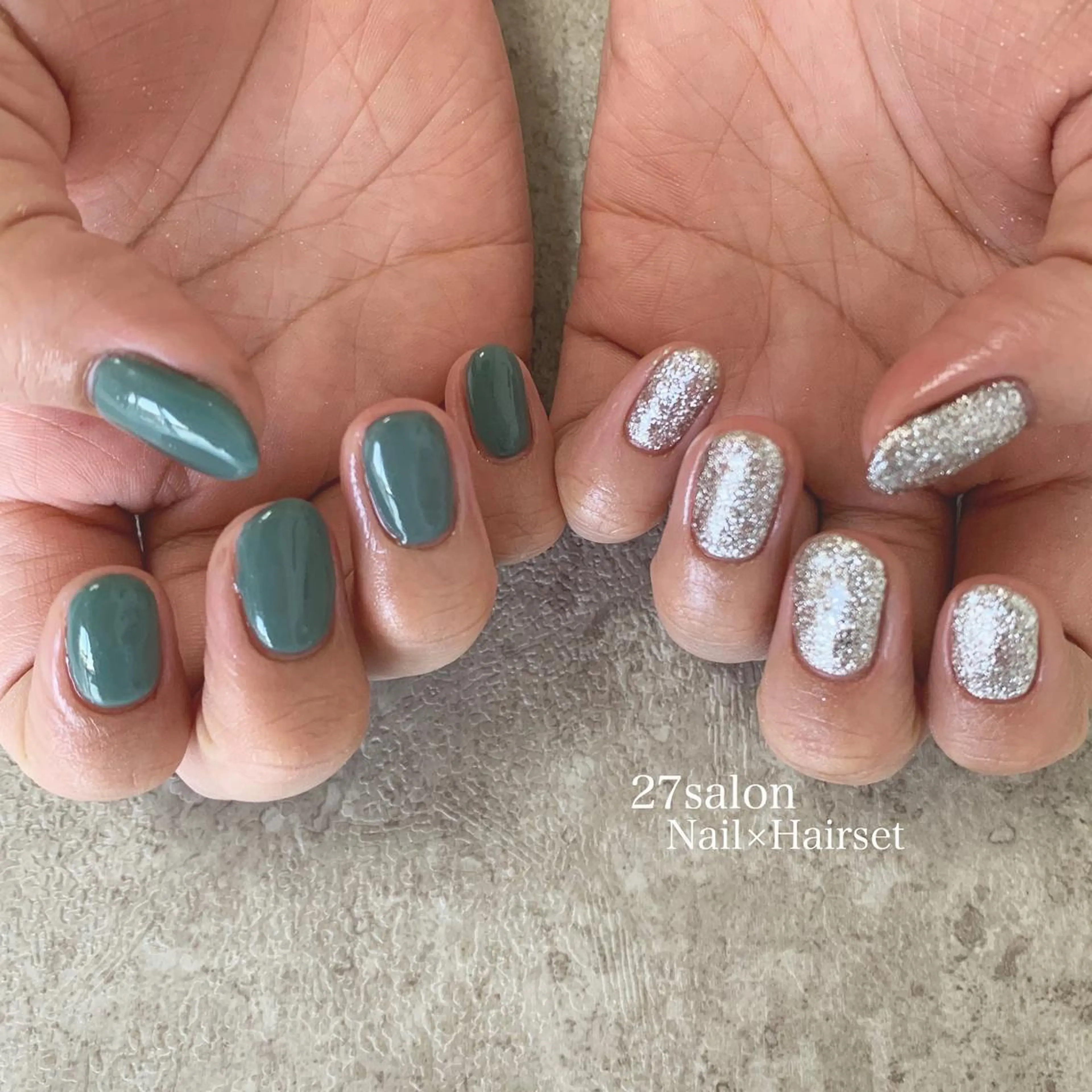 ネイル フットネイル グリーン 持ち込み ネイルチップ 27salon yuinaのネイルデザイン