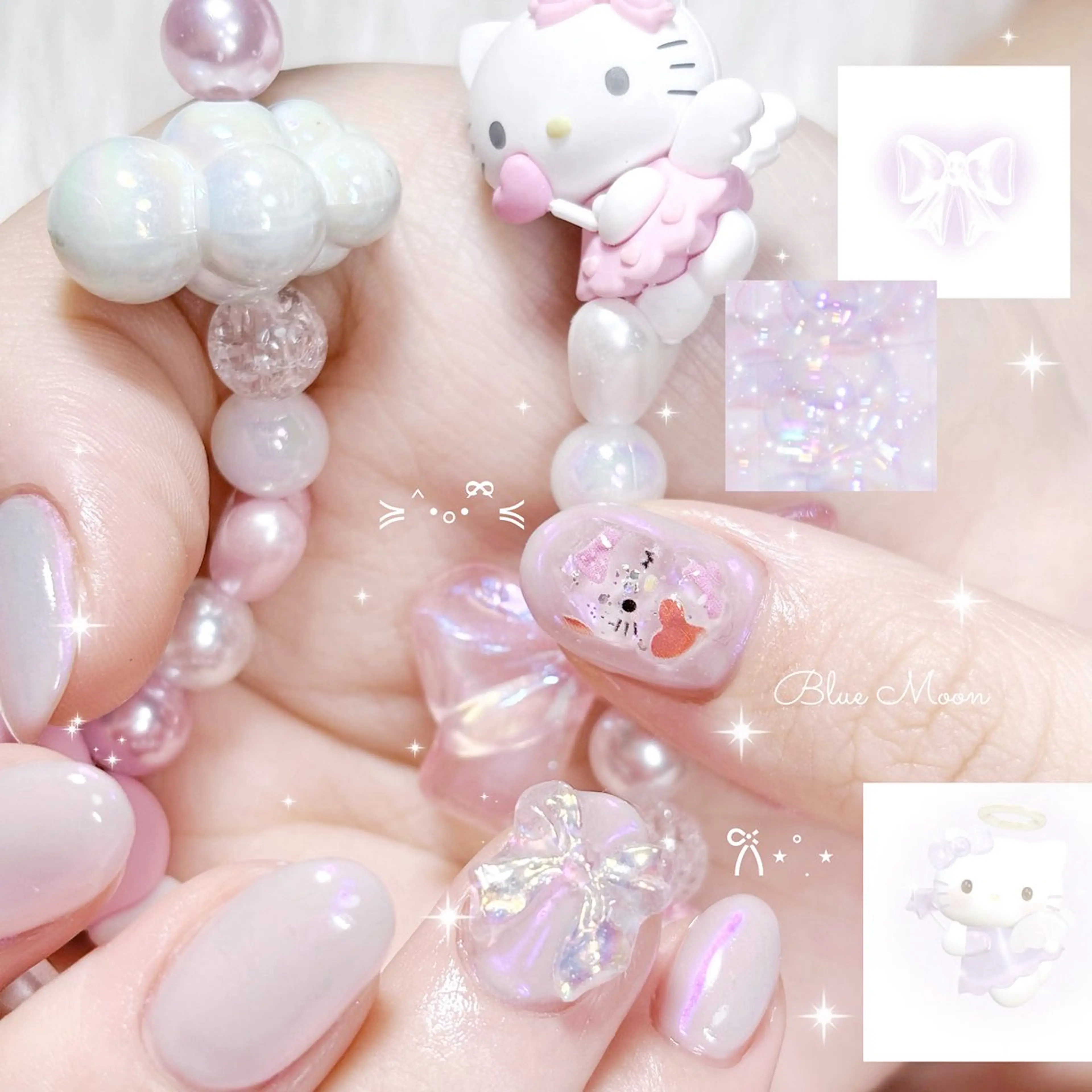 ネイル ミラーネイル リボン ハンドネイル フットネイル ハンドケア nail salon Blue Moonのネイルデザイン