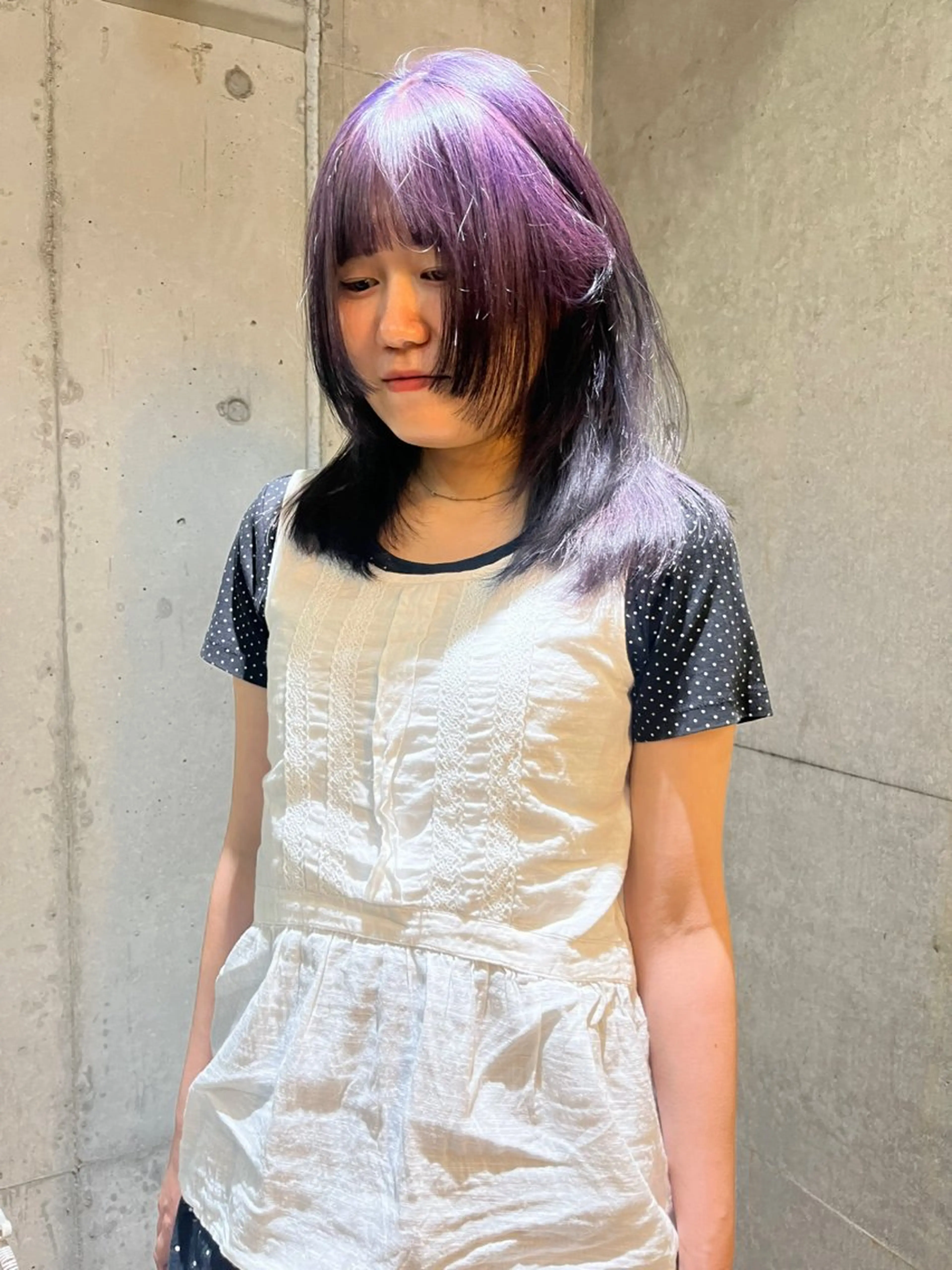 ミディアム カラー カット ヘアカラー トリートメント ハイトーン/顔まわり レイヤー/YUKAのヘアスタイル