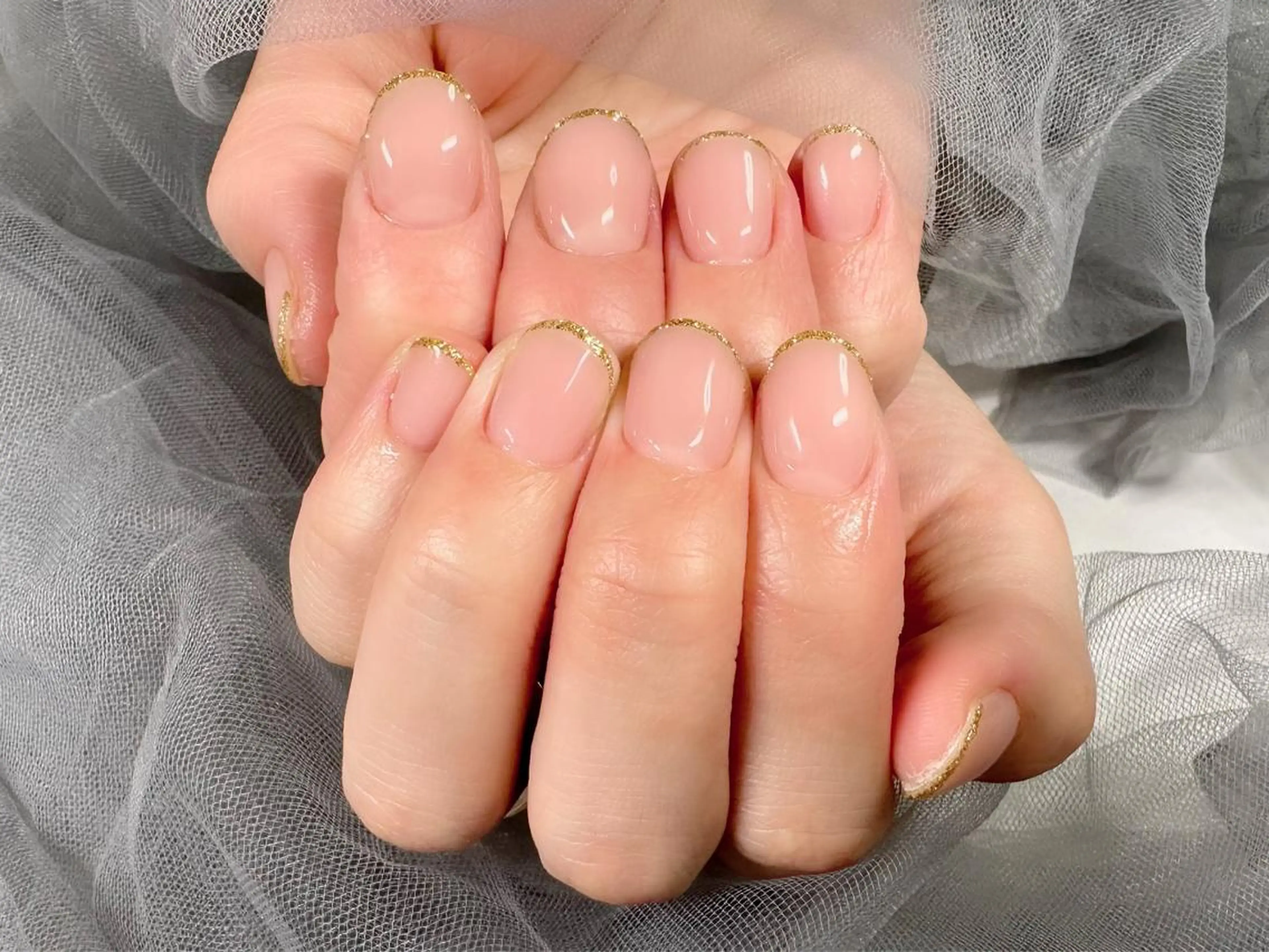 ネイル ゴールド ラメ(グリッター) ピンク ピンクベージュ ハンドネイル Nail Salon KURELLYのネイルデザイン