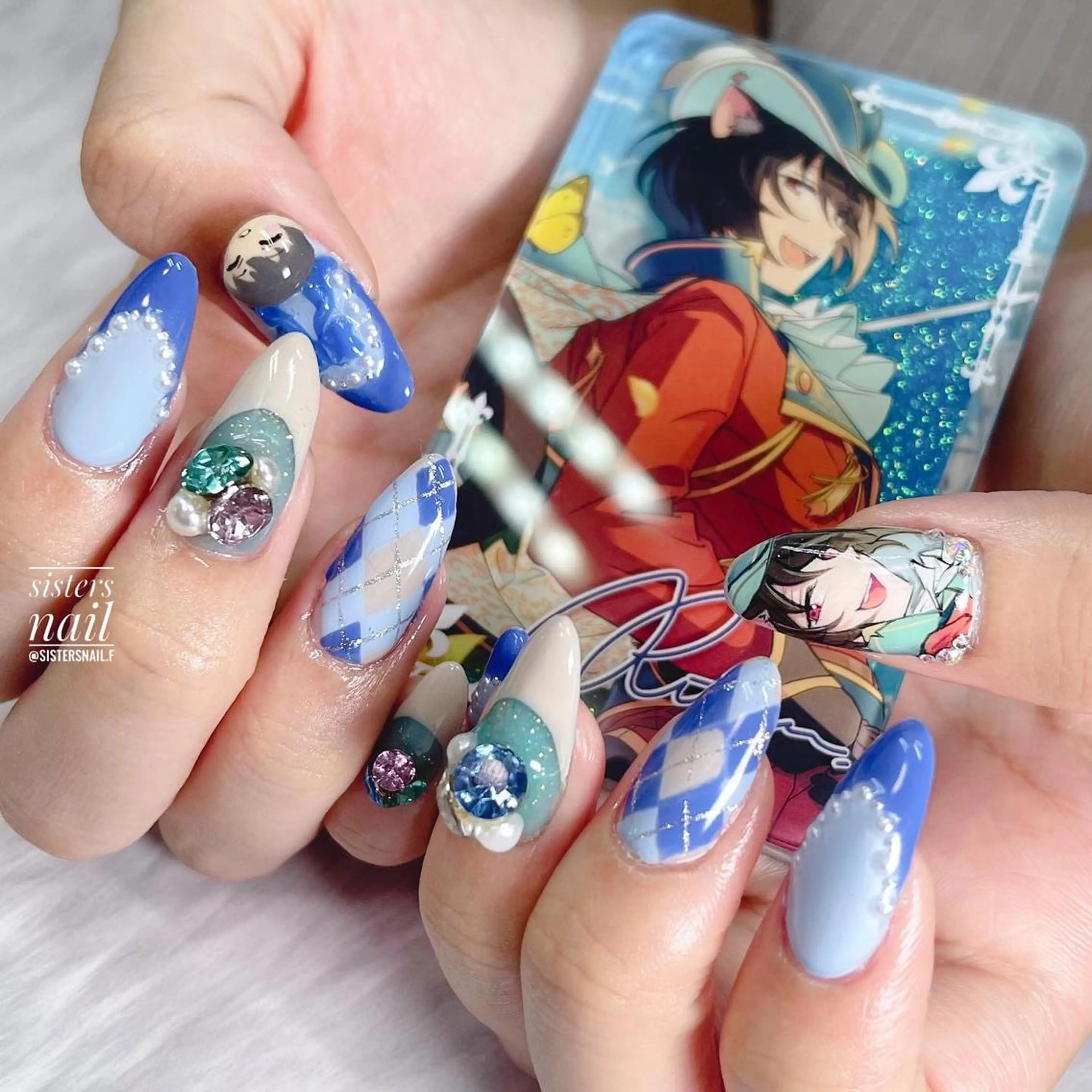 ネイル アートネイル フレンチネイル 水色 sisters nail.fのネイルデザイン