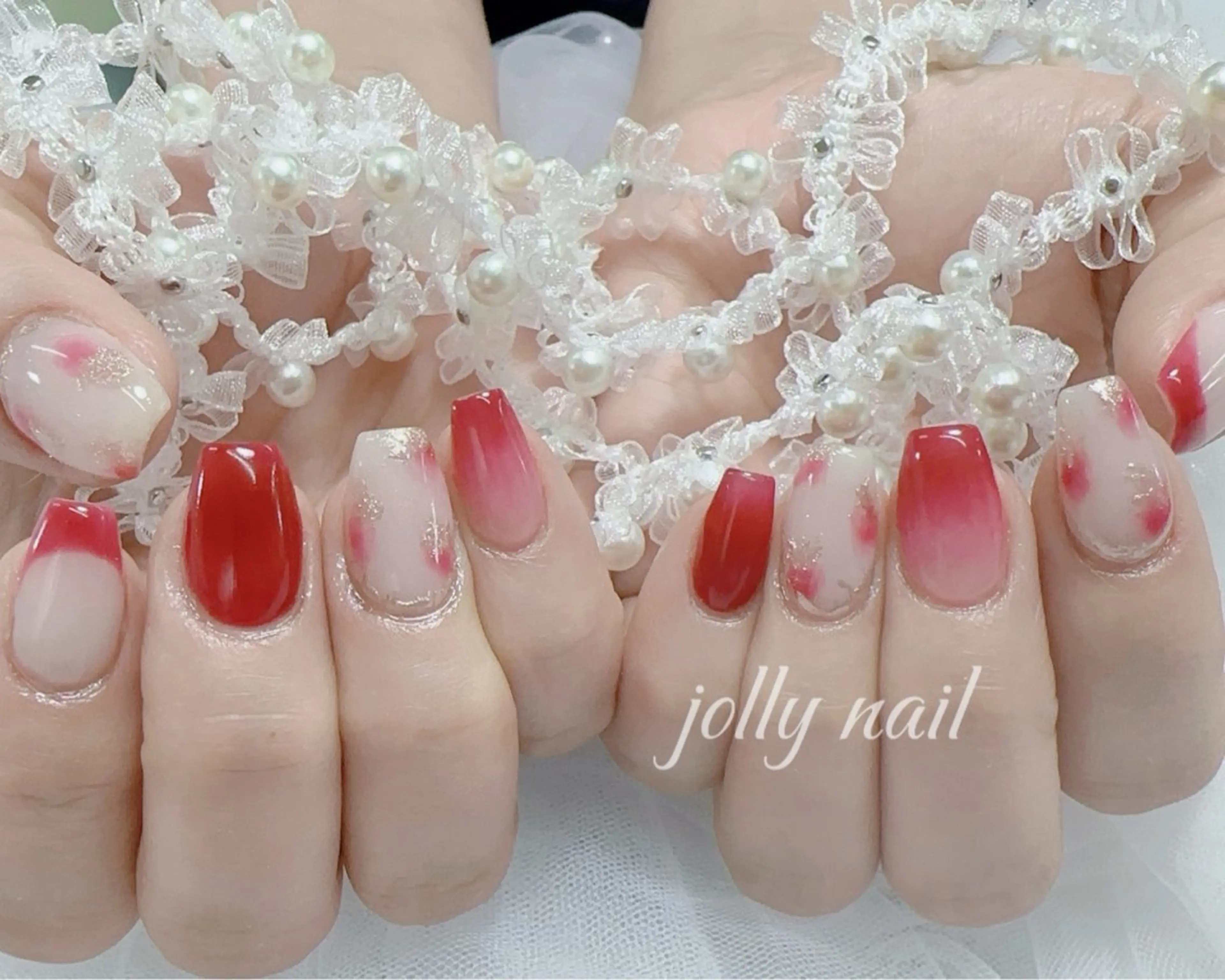 ネイル ハンドネイル Jolly チップ長さだしのネイルデザイン
