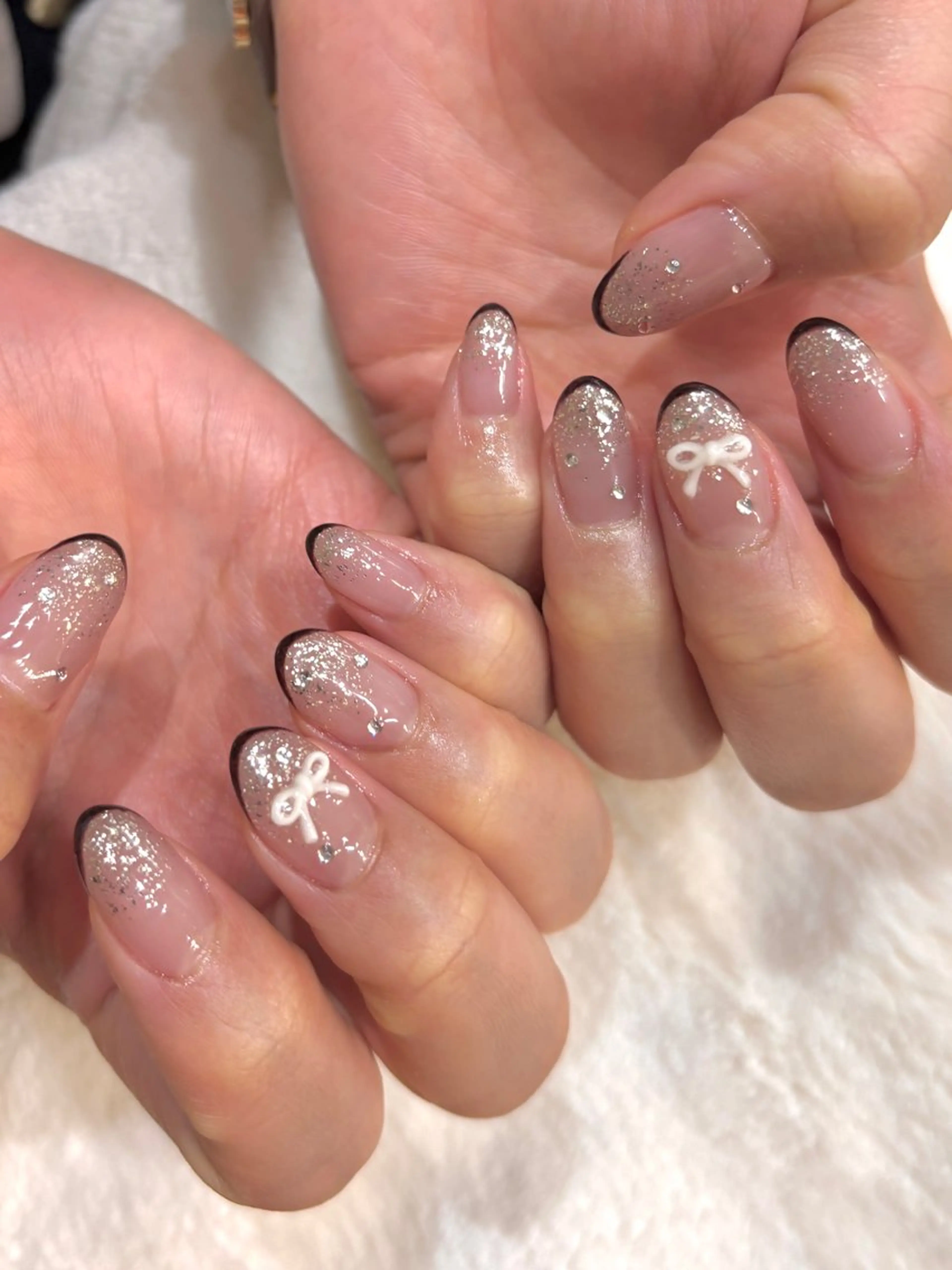 ネイル フレンチネイル ラメ(グリッター) ラメグラデーション オフィスネイル バレンタイン 中川 ほののネイルデザイン