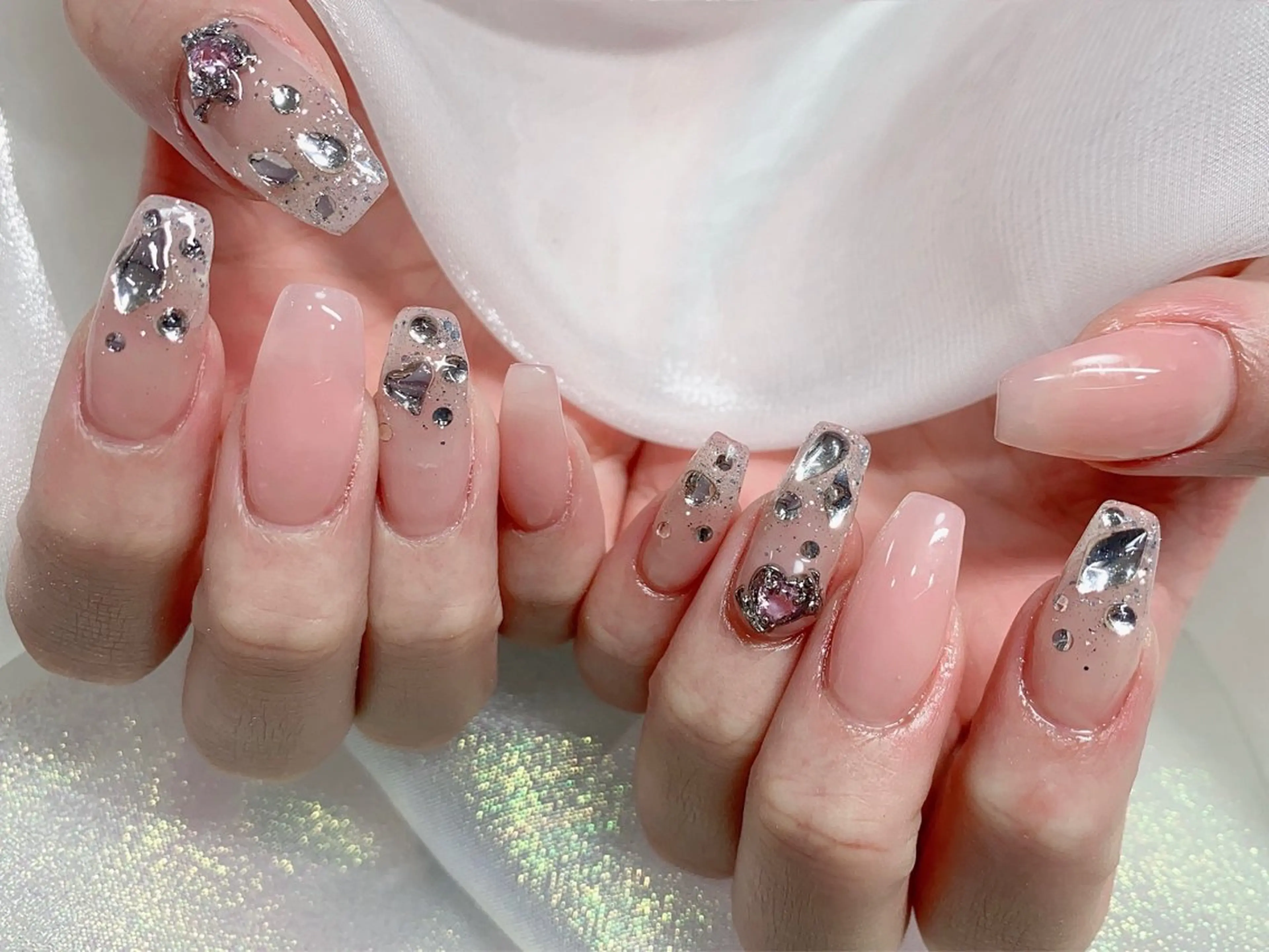 ネイル 長さ出し ジェルネイル キラキラネイル 大理石ネイル(マーブル) ニュアンスネイル Morpho nailのネイルデザイン