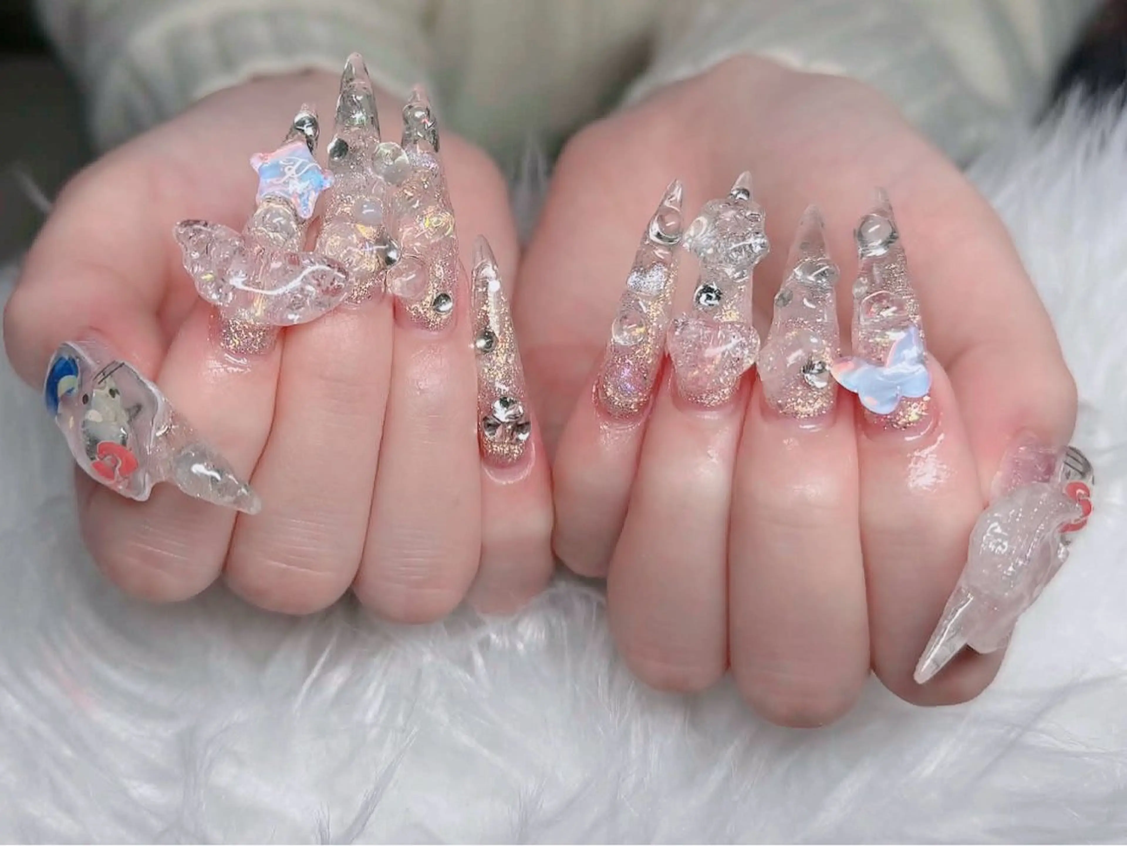 ネイル フレンチネイル ジェルネイル ガラスフレンチ ハロウィン ハート ハンドネイル H.baby Nail Salonのネイルデザイン