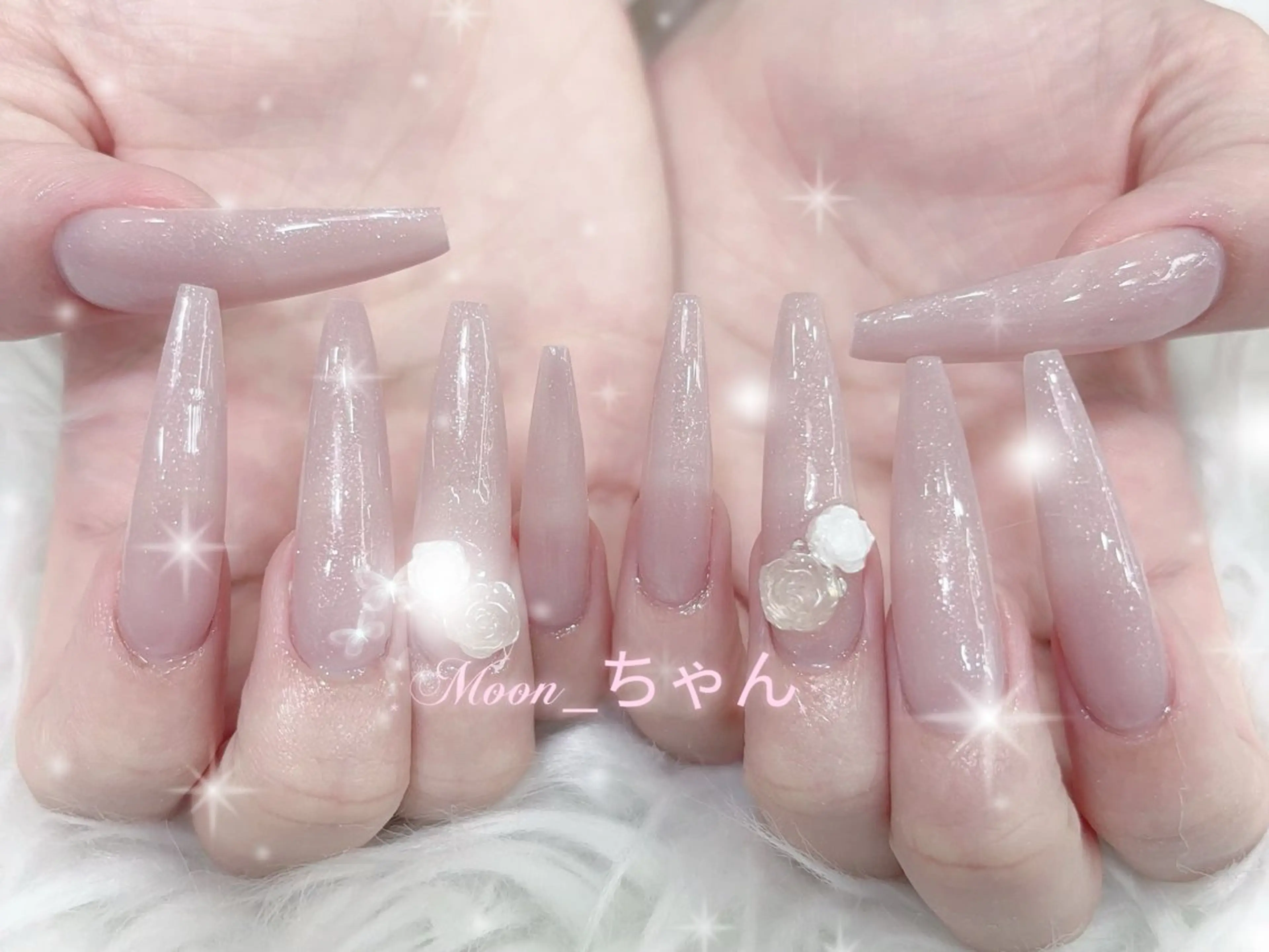 ネイル 成人式 マグネットネイル 大理石ネイル(マーブル) リボン 夏ネイル ハンドネイル MoMoA Nail ネイル長さ出し専門店のネイルデザイン