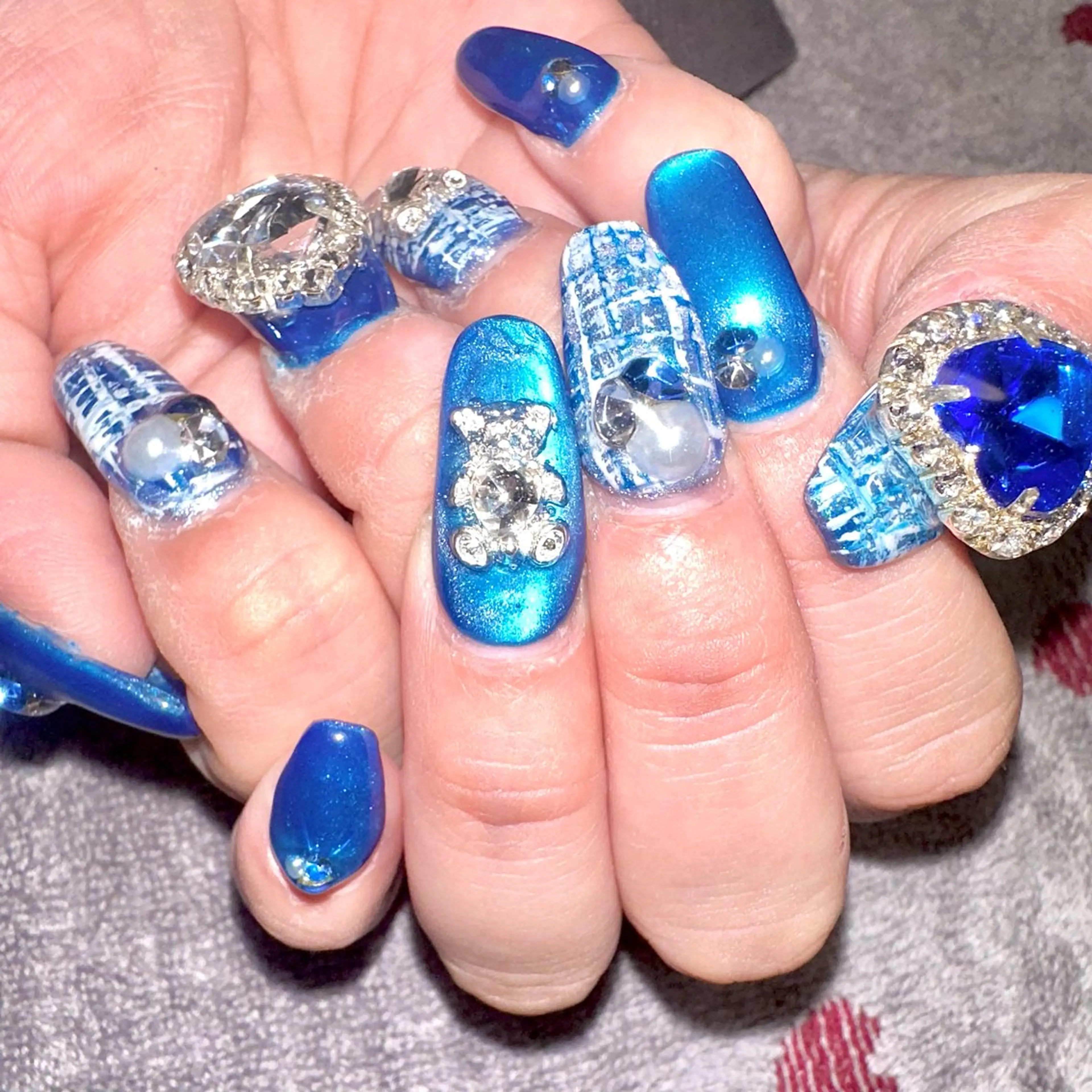 ネイル ブルー マグネットネイル ツイードネイル Heartnail Hino Reinaのネイルデザイン