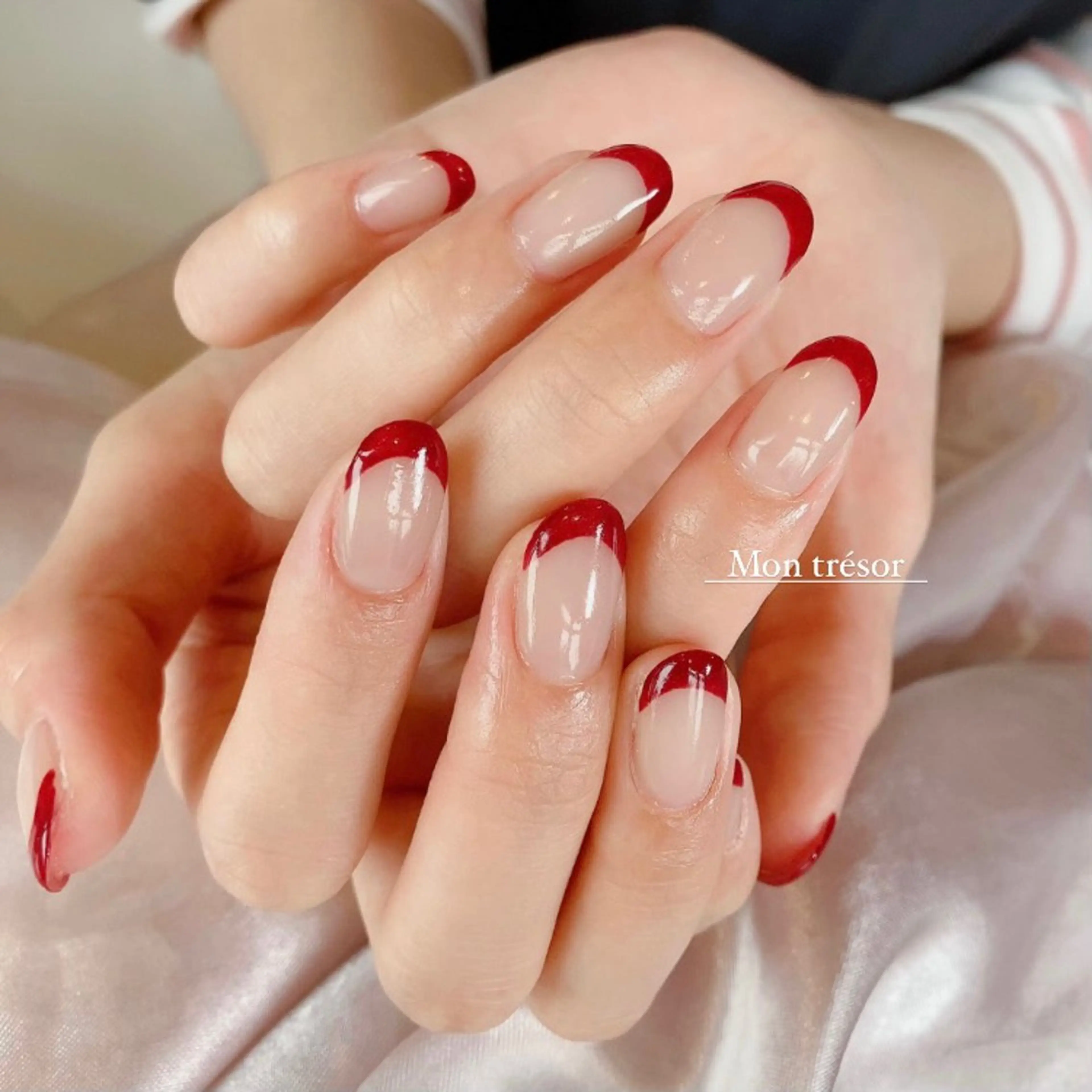 ネイル ボルドー フレンチネイル ハンドネイル Mon trésor所属・Montrésor 名古屋ネイルサロンのネイルデザイン