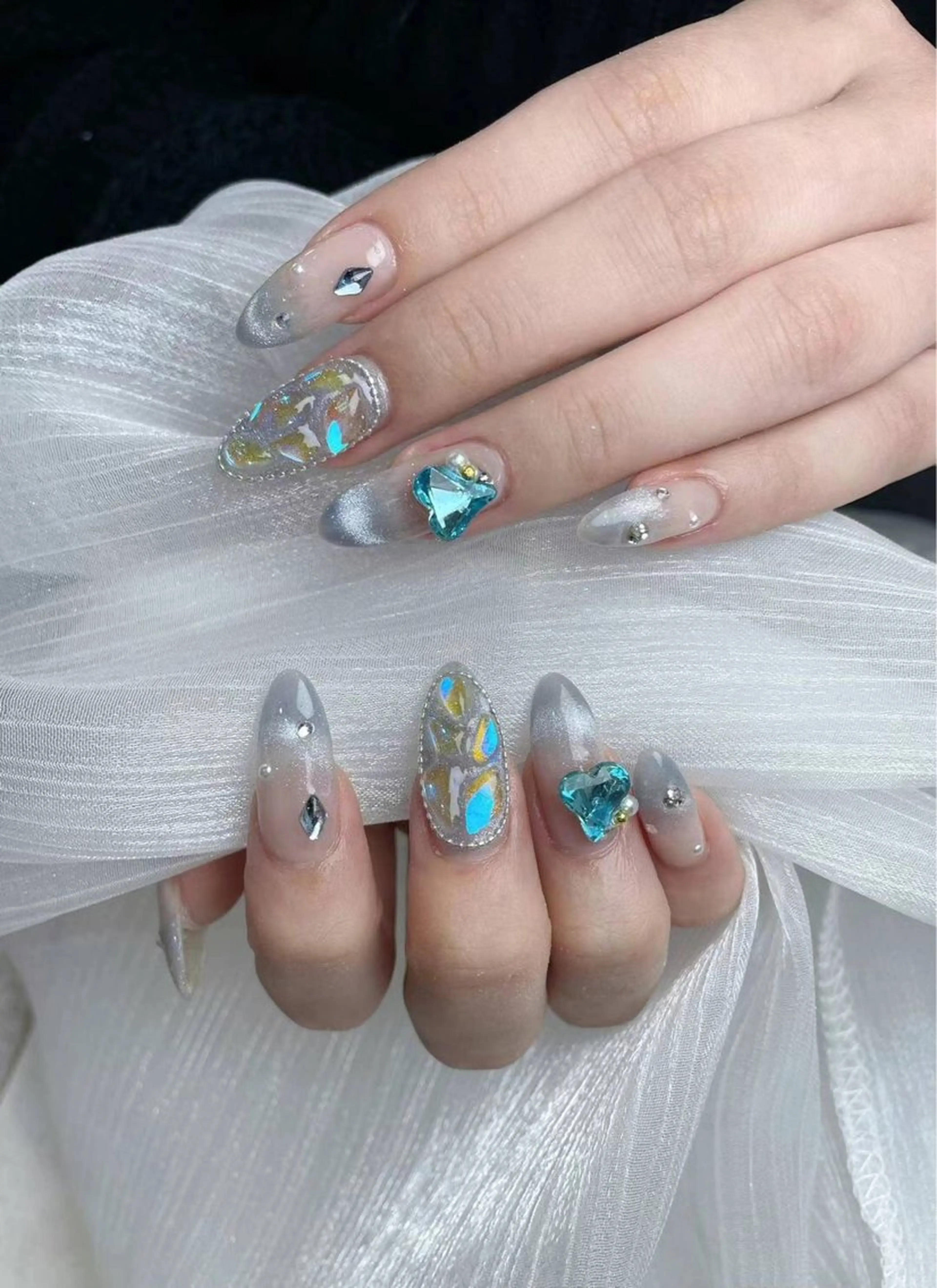 ネイル アートネイル ブルー フラワーネイル フットネイル ジェルネイル babarla Nailのネイルデザイン