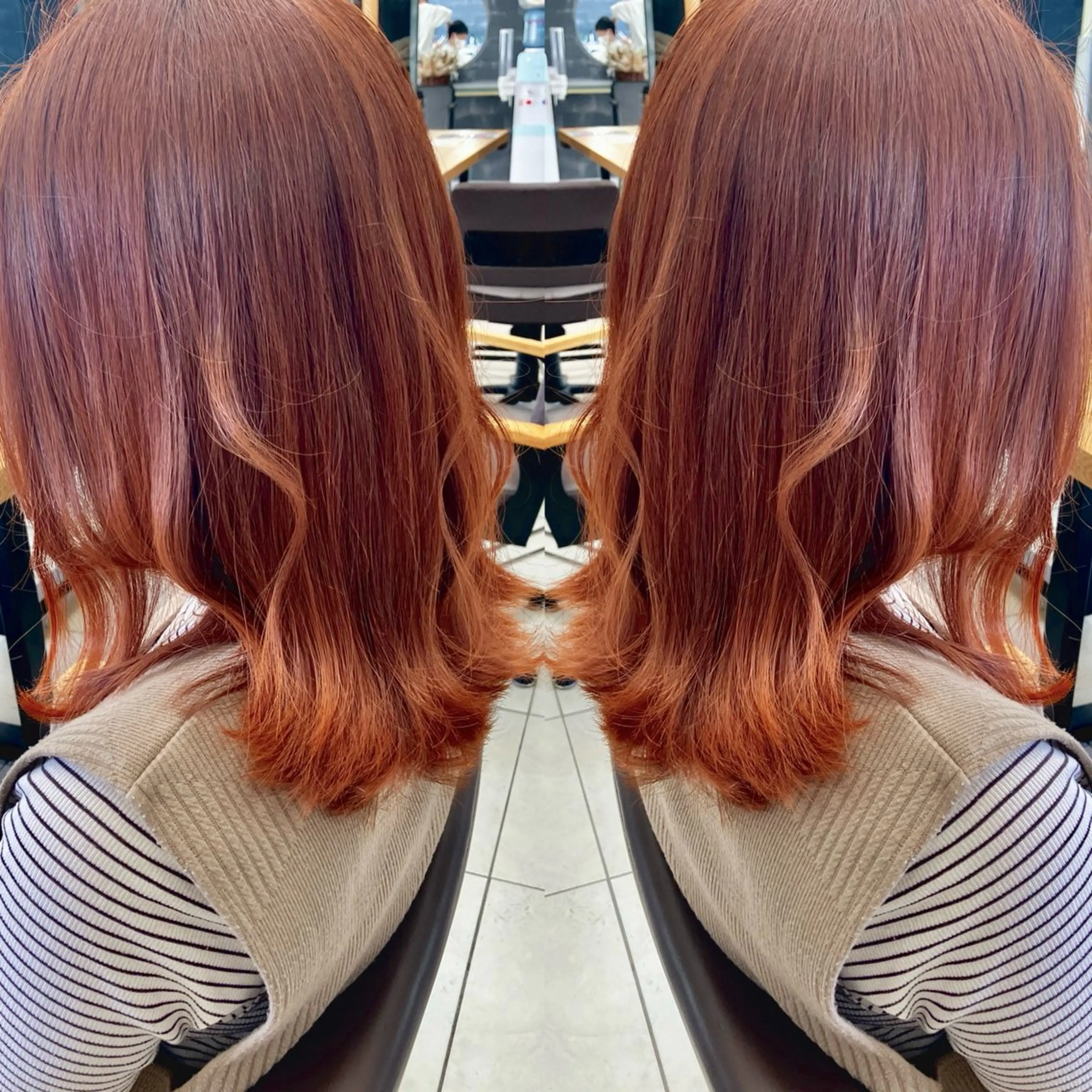 ミディアム カラー ブリーチ グラデーションカラー オレンジ 🦔Laulu 菅原綾乃のヘアスタイル