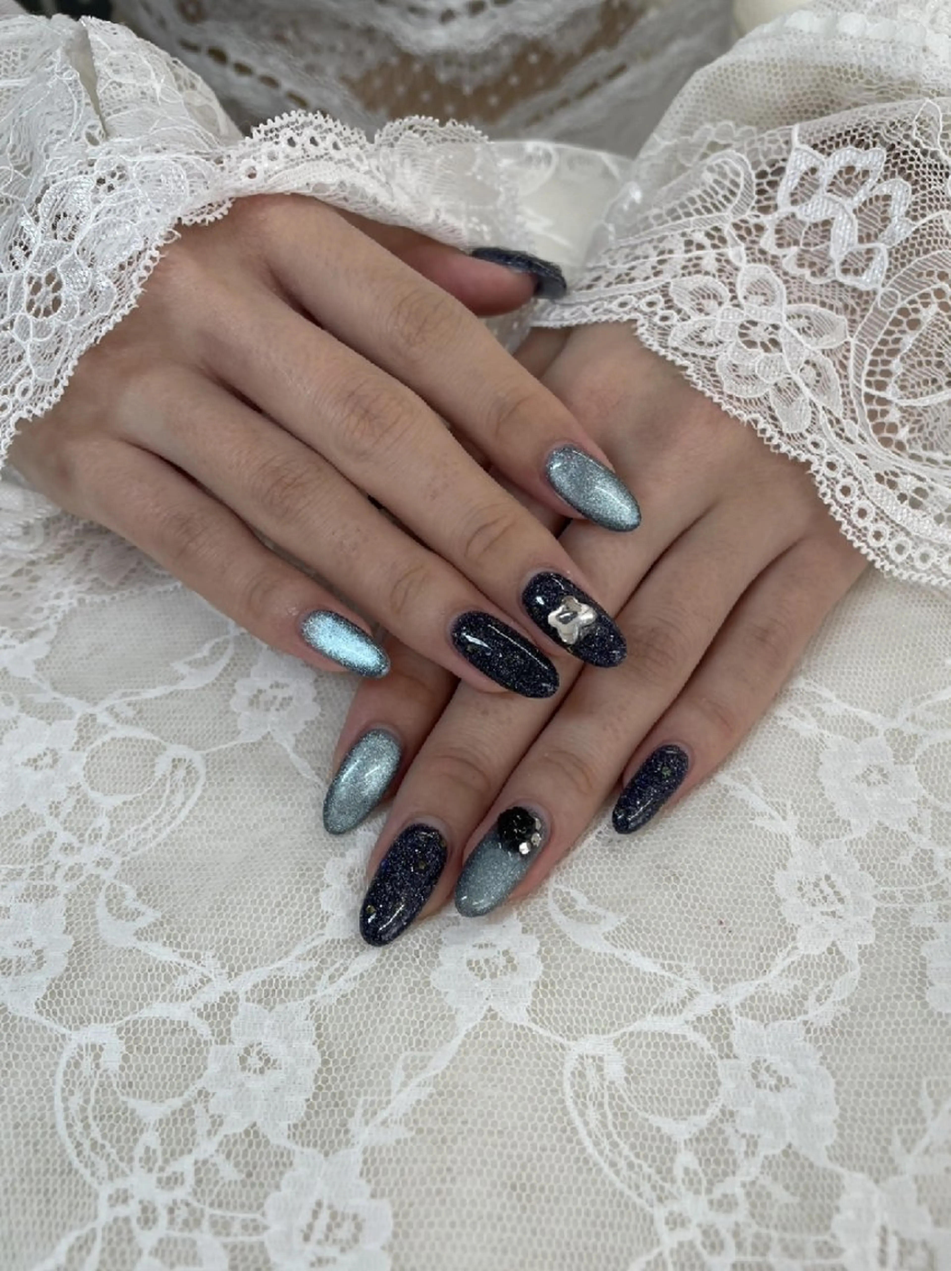 ネイル ブルー マグネットネイル ストーンネイル ワンホンネイル 心斎橋Salon Epokkuのネイルデザイン