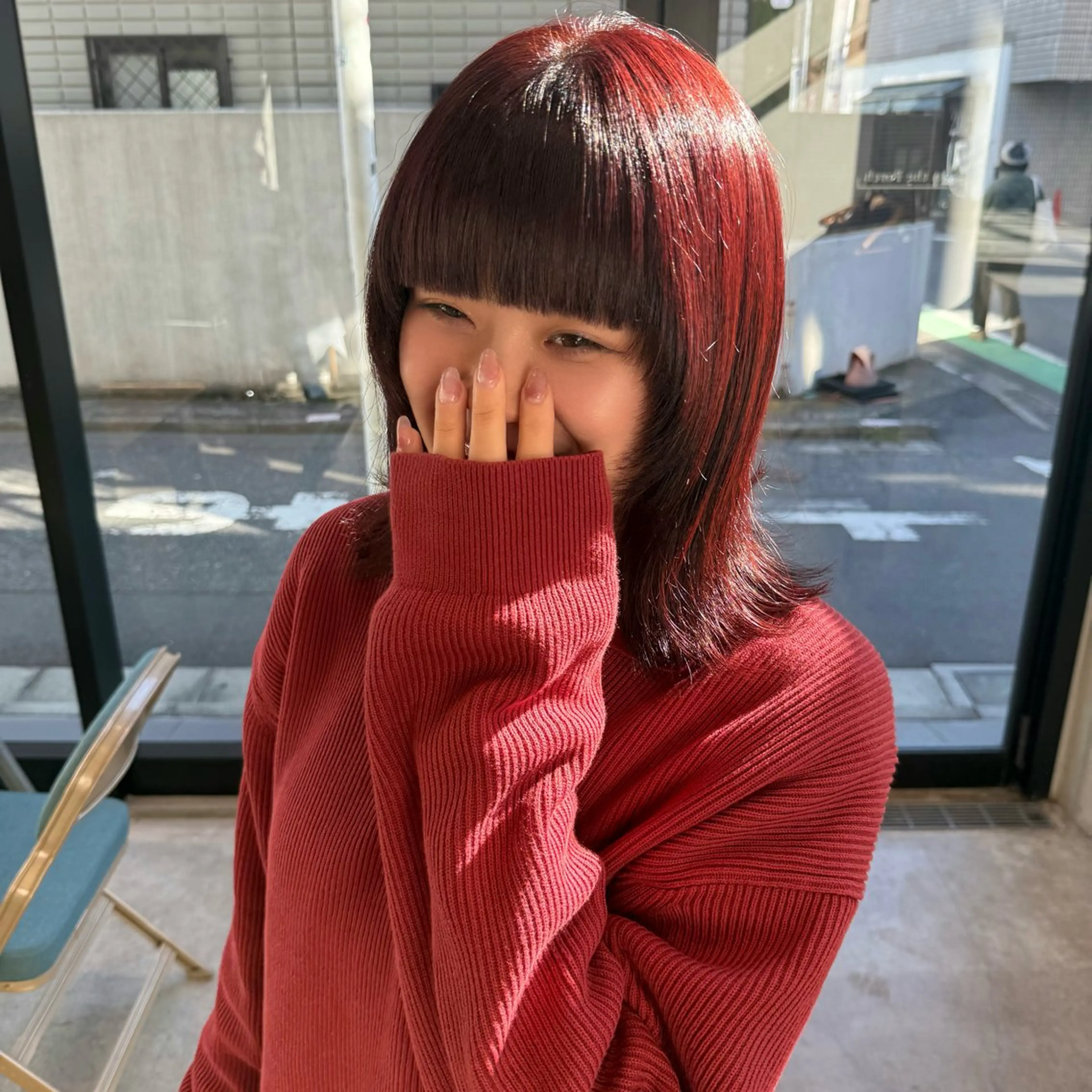 ミディアム カラー ブリーチ ブリーチなしカラー レッドカラー カット ヘアカラー トリートメント ヘッドスパ Mizobe misakiのヘアスタイル