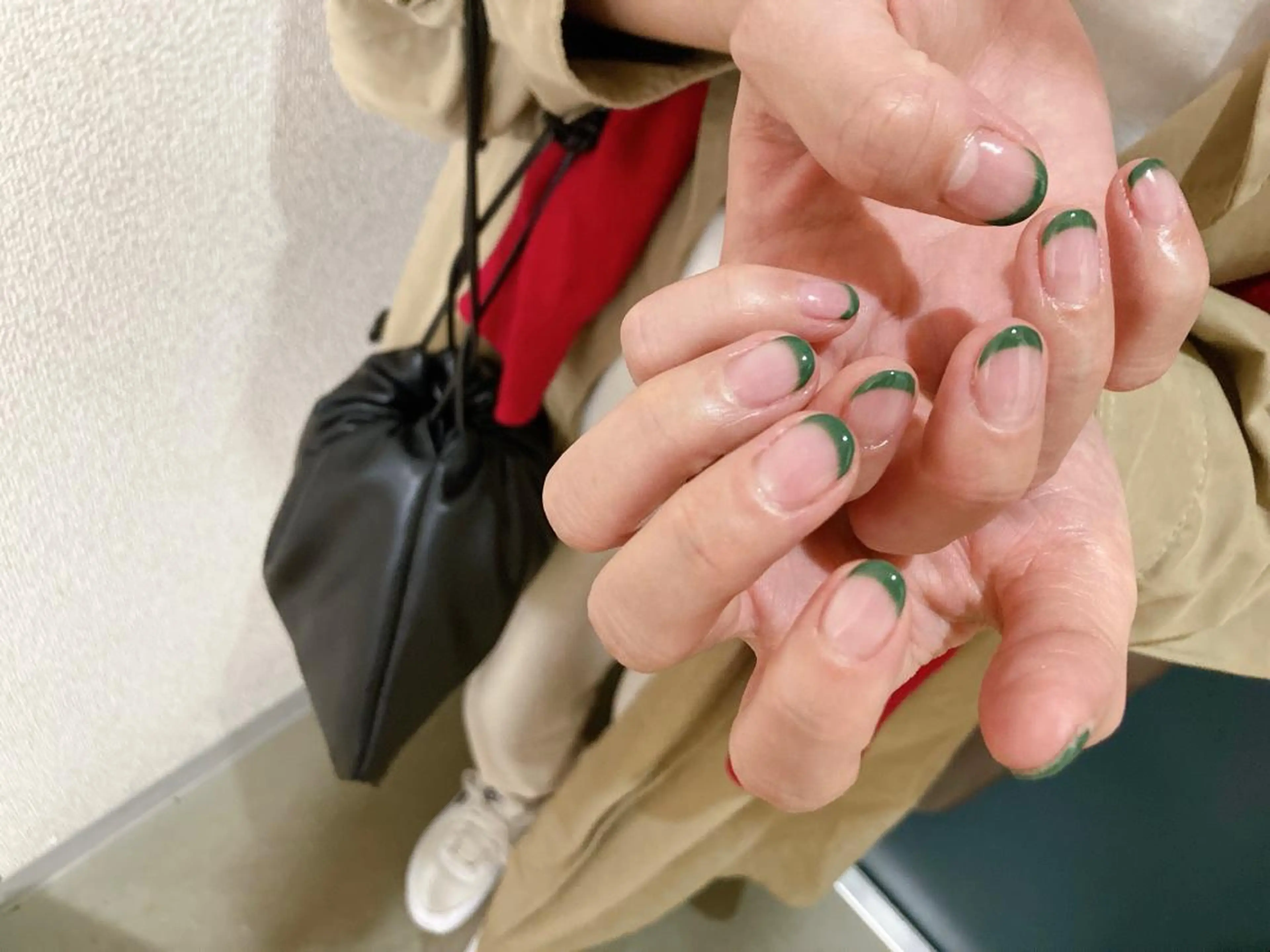 ネイル フレンチネイル グリーン kikinail 溝の口のネイルデザイン