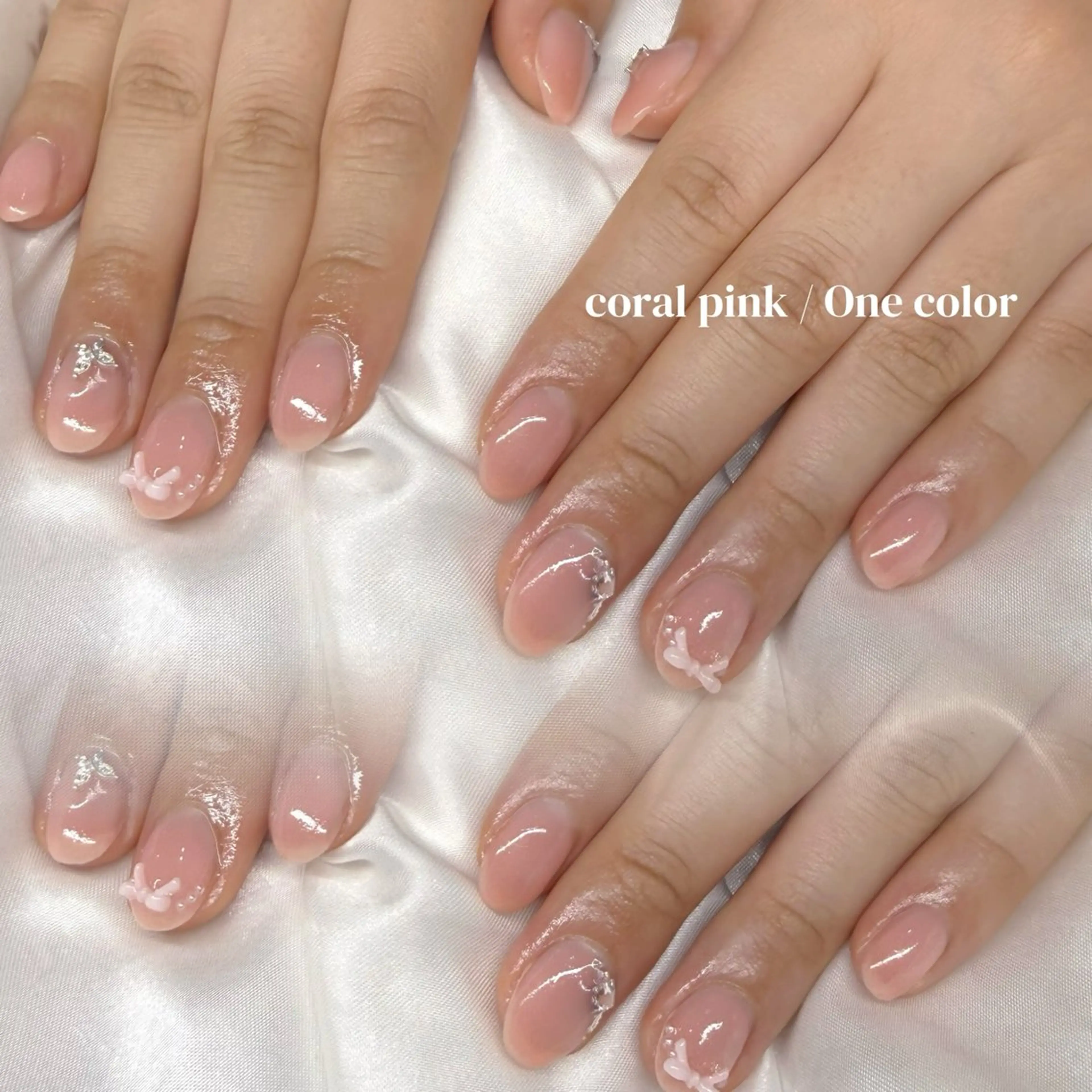 ネイル キラキラネイル ワンカラーネイル ピンク リボン ハンドネイル mao lilu/高崎のネイルデザイン