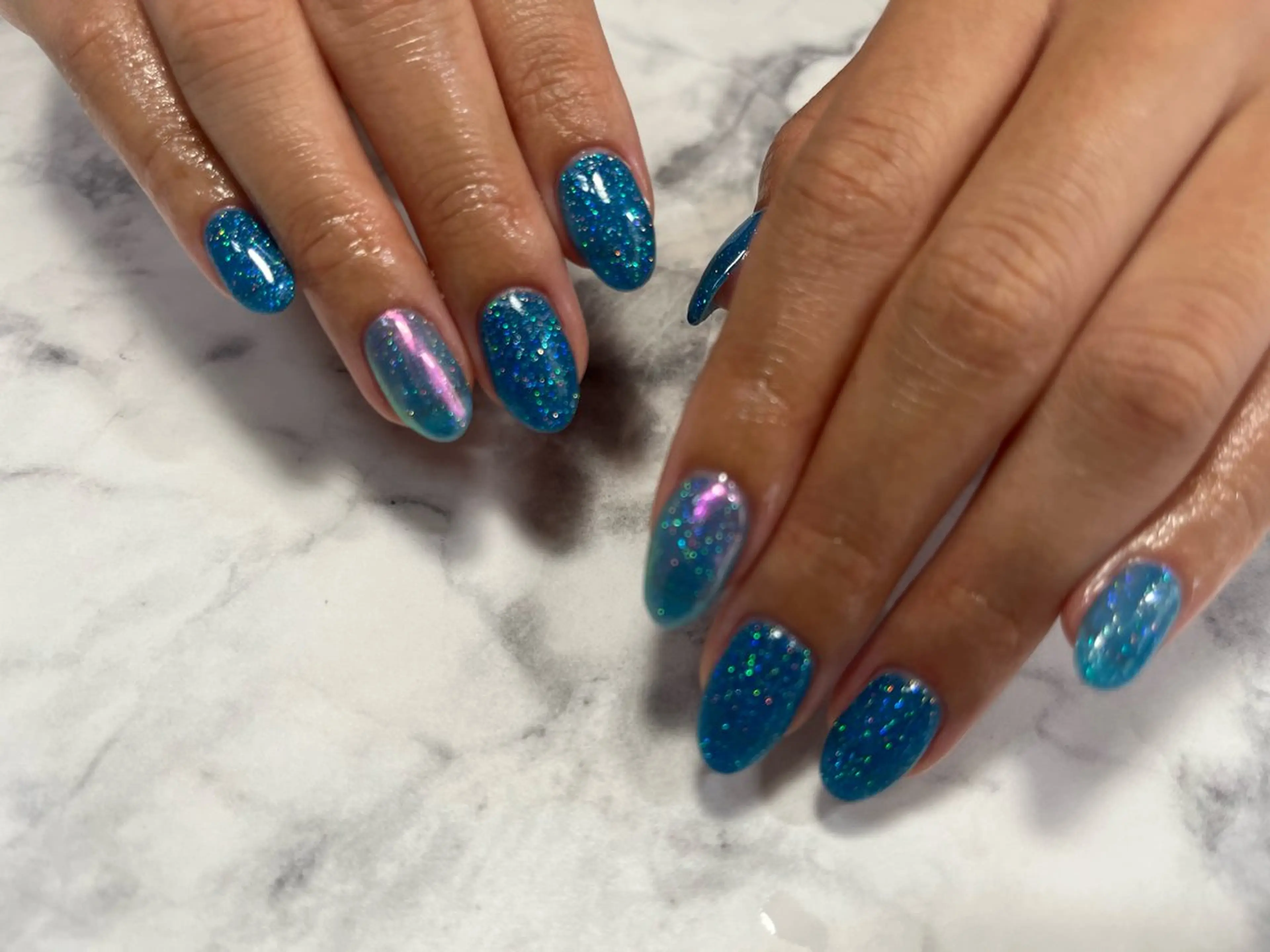 ネイル オーロラネイル ブルー クリアネイル ジェルネイル キラキラネイル A"nail ネイリストayanaのネイルデザイン