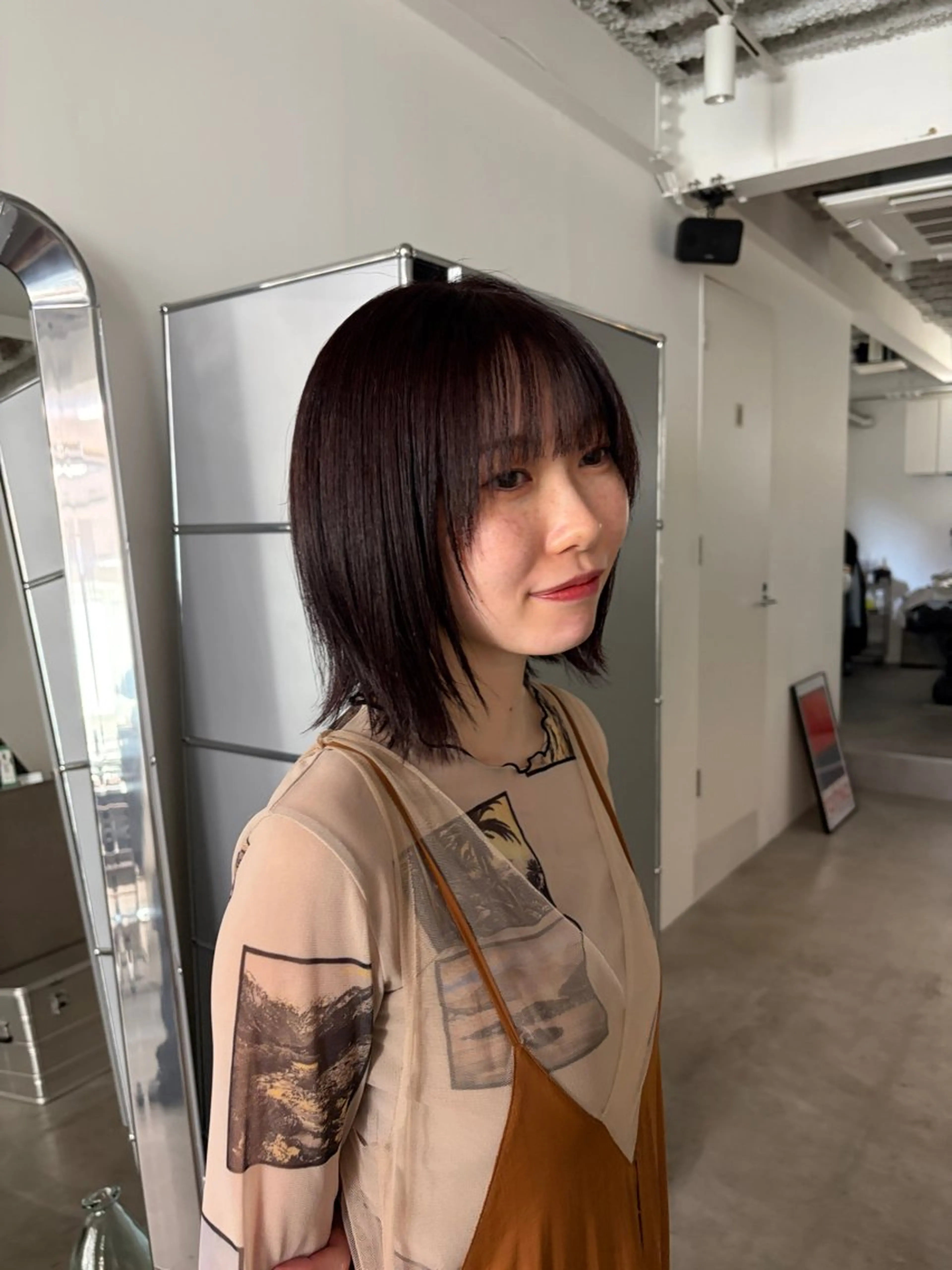 ミディアム カラー ボブレイヤー ブラウンカラー ピンクカラー ピンクブラウン ボブ カット ヘアカラー トリートメント カズキ/天神/ボブ /レイヤー/メンズのヘアスタイル