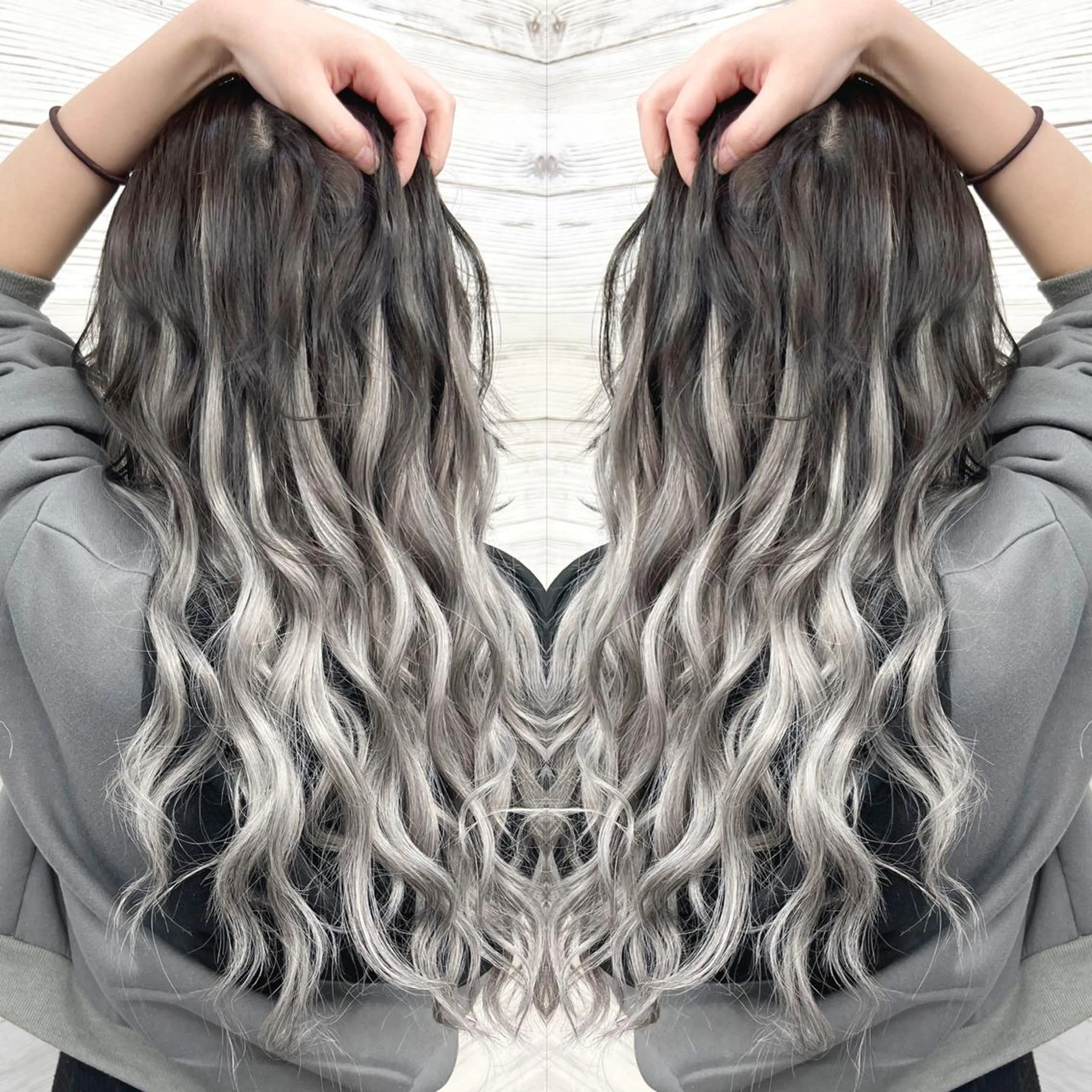 ロング カラー ヘアアレンジ 黒髪 ブリーチ グラデーションカラー エクステ ヘアカラー エクステ 枝毛カット＆髪質改善 満足NO.1岡しゃんのヘアスタイル