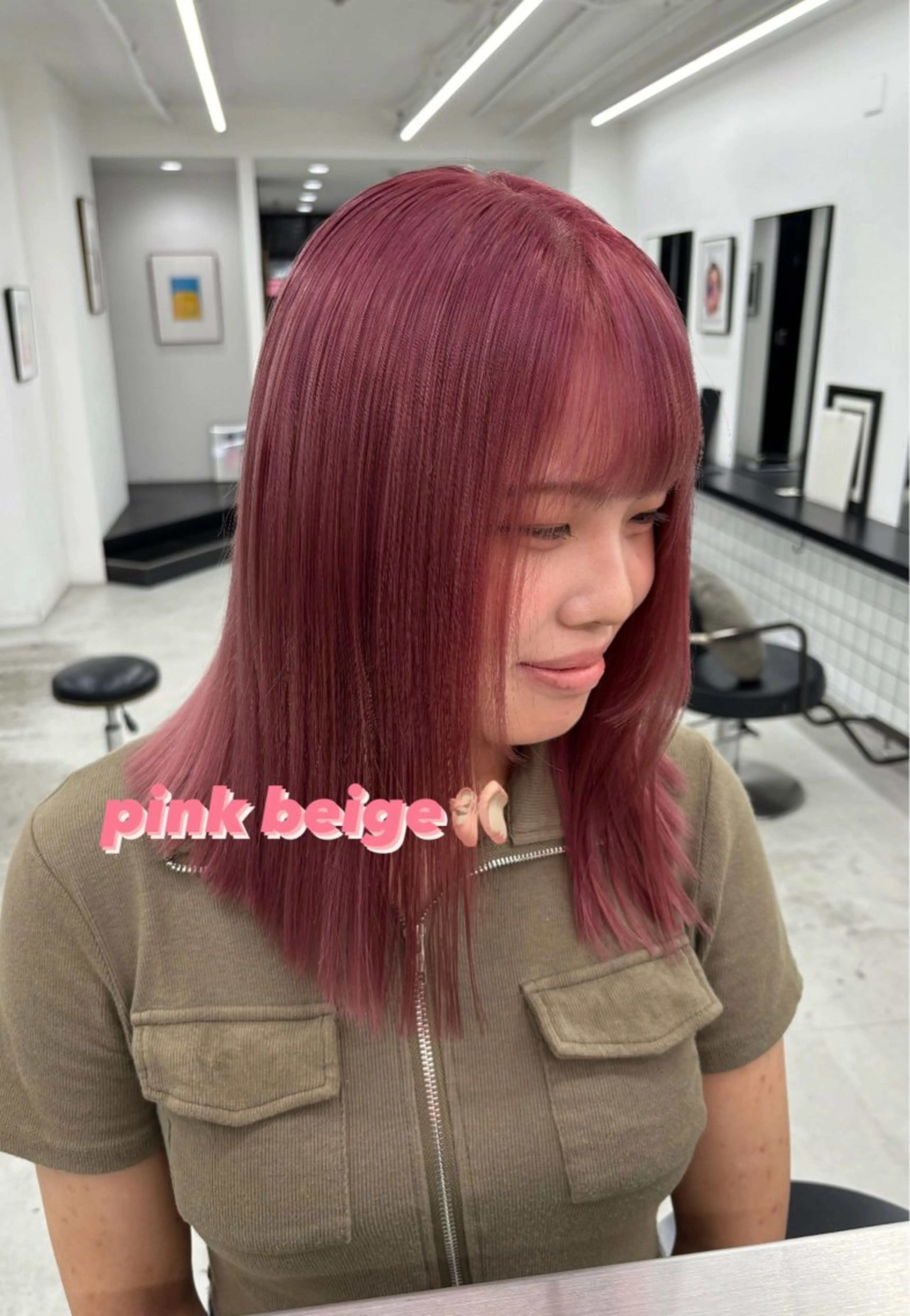 ミディアム カラー ベージュカラー ピンクカラー ピンクベージュ ヘアカラー トリートメント 🫧‪Ameri🫧 JILLSTUDIOのヘアスタイル