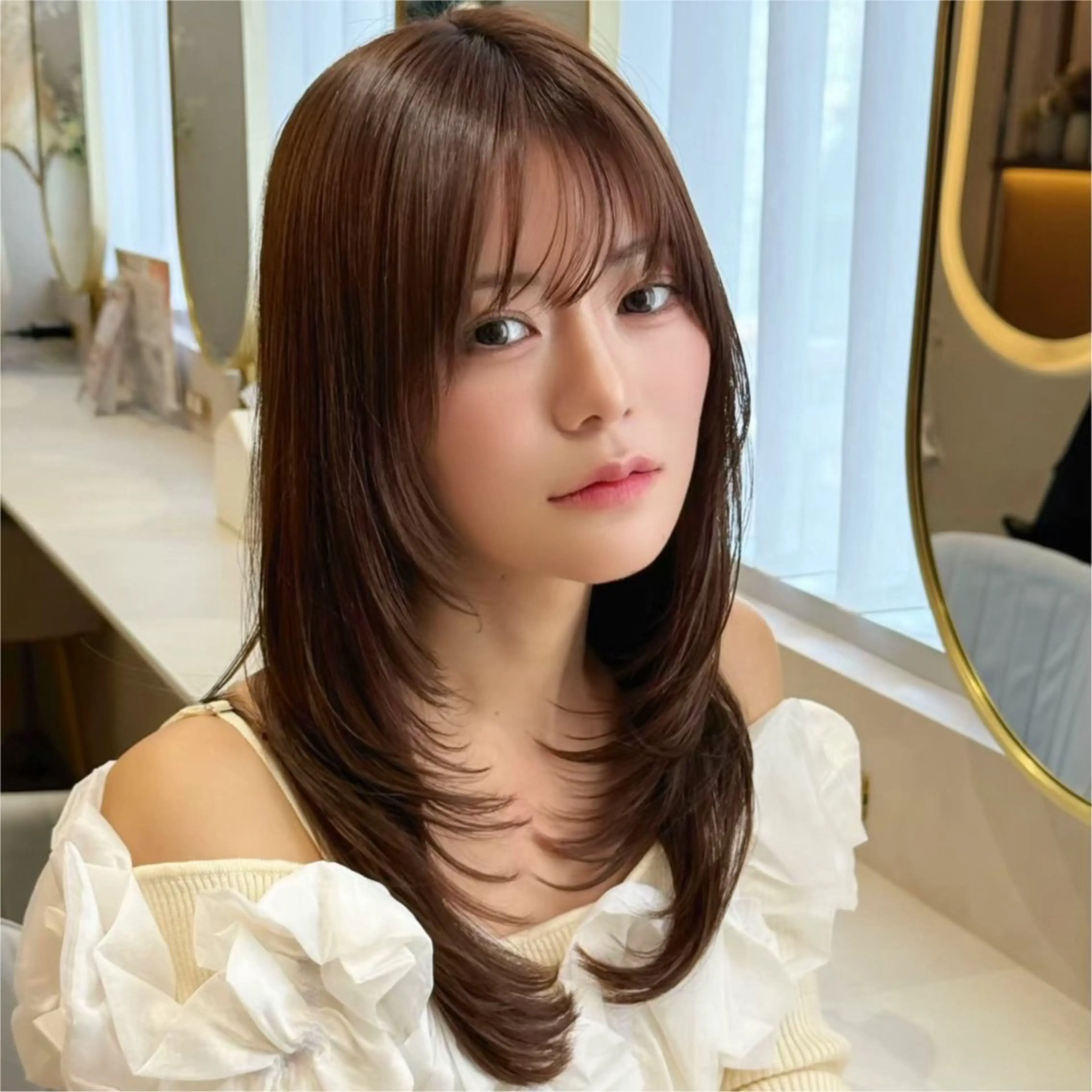 ミディアム カラー カット ヘアカラー 大人可愛い/レイヤー 色素改善カラー/山口のヘアスタイル