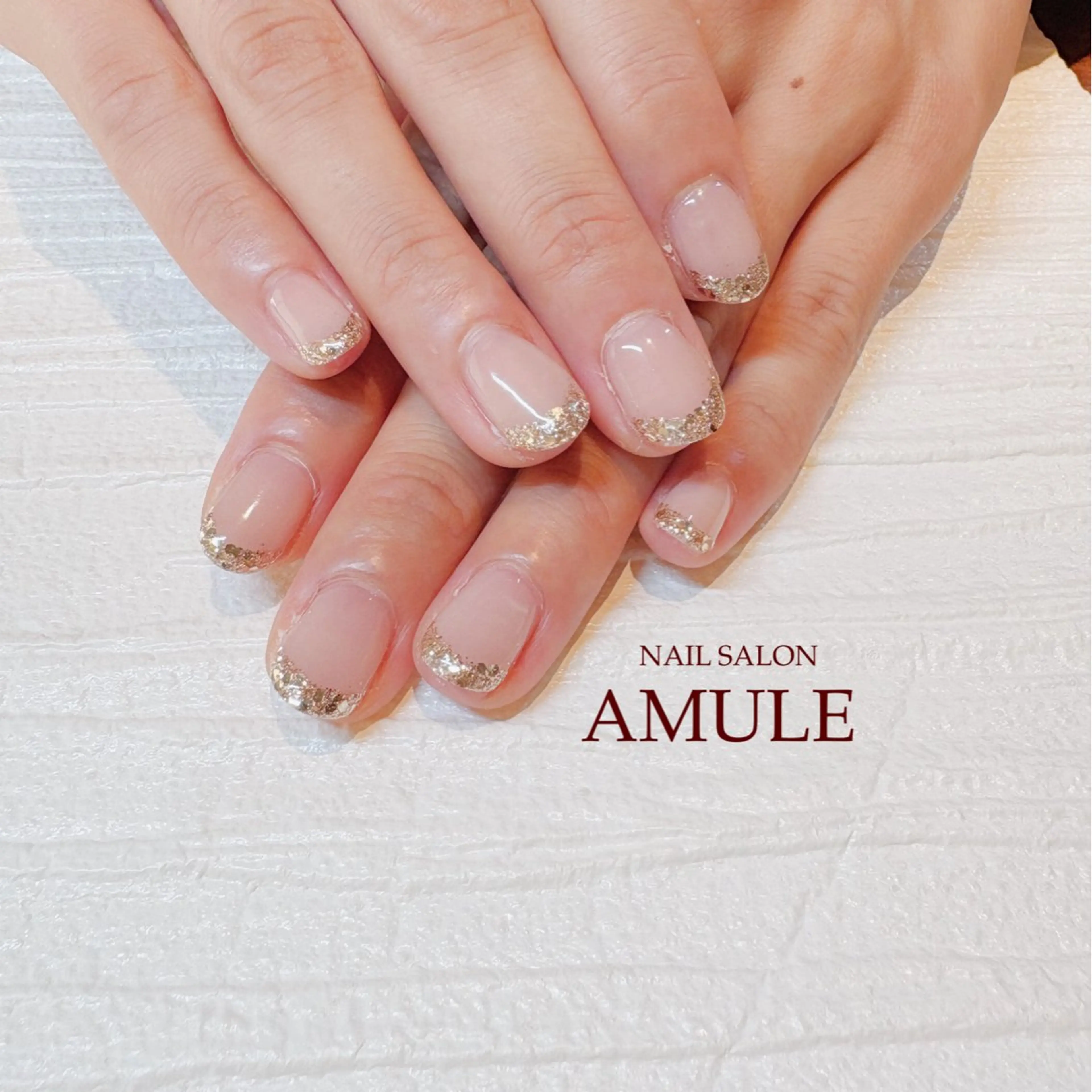 ネイル フレンチネイル ジェルネイル ラメ(グリッター) ワンカラーネイル ハンドネイル NAILSALON AMULEのネイルデザイン