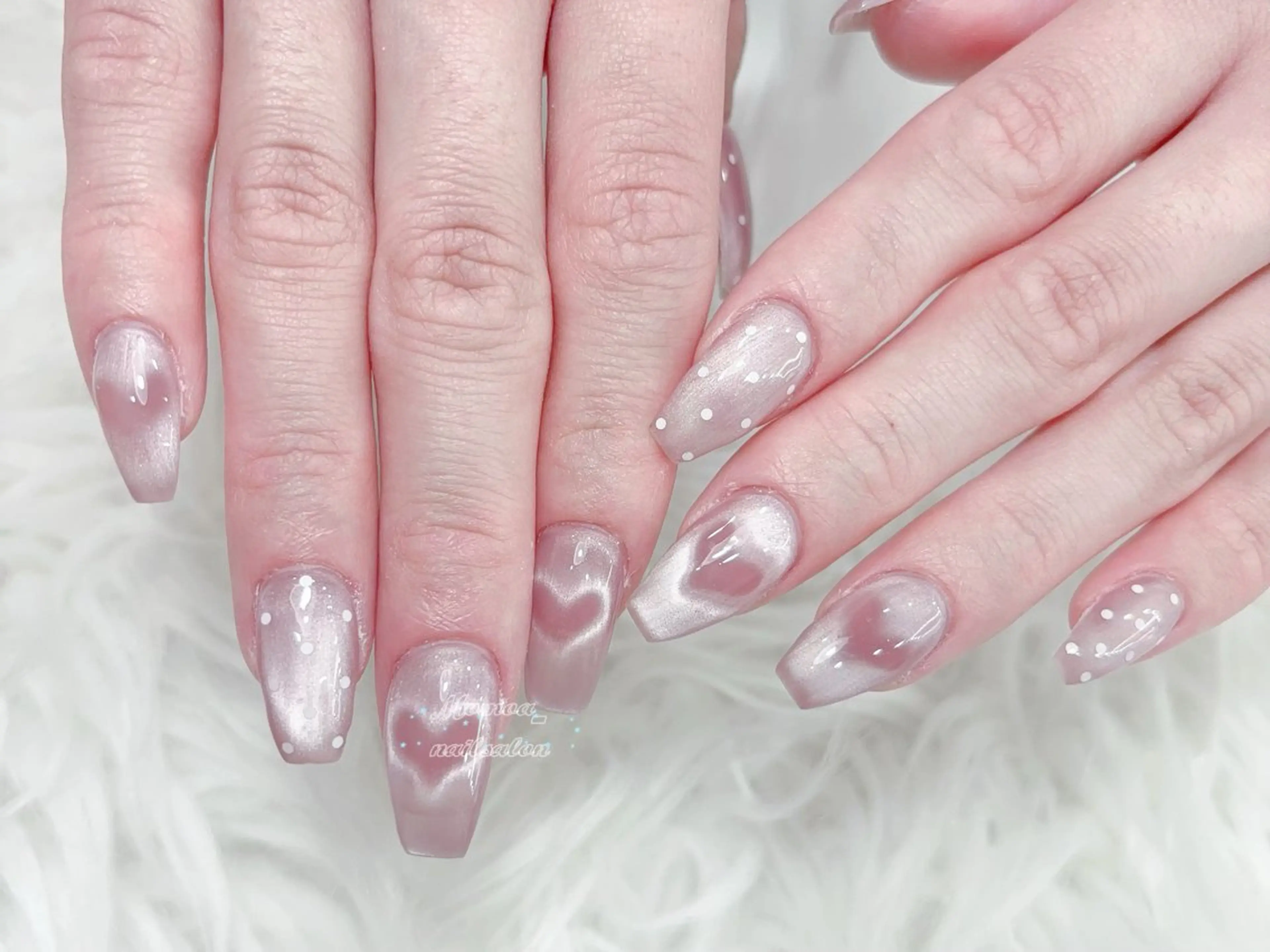 ネイル 成人式 マグネットネイル 大理石ネイル(マーブル) リボン 夏ネイル ハンドネイル MoMoA Nail ネイル長さ出し専門店のネイルデザイン