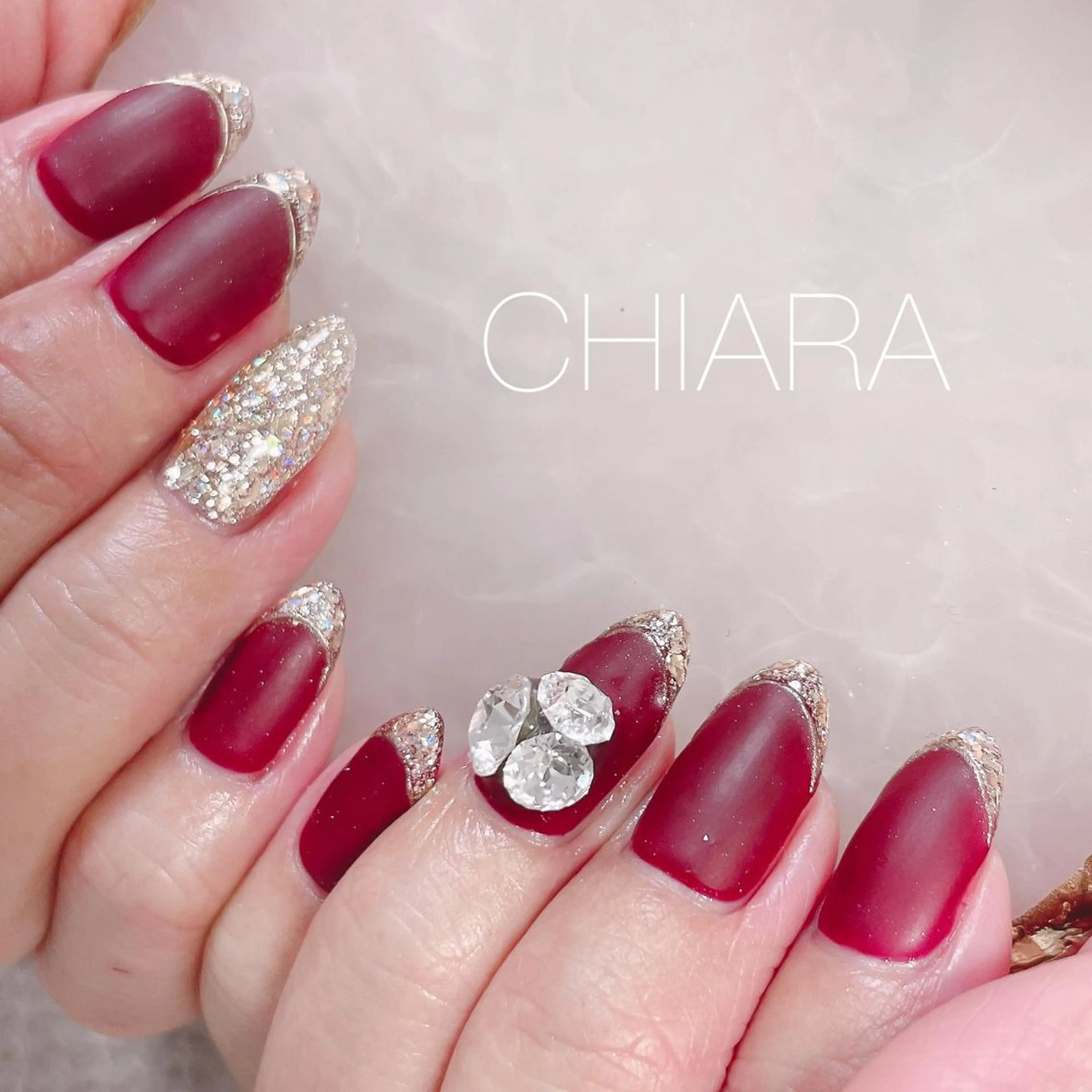 ネイル フレンチネイル ガラスフレンチ キラキラネイル ラメ(グリッター) マットネイル ハンドネイル CHIARA nailsのネイルデザイン