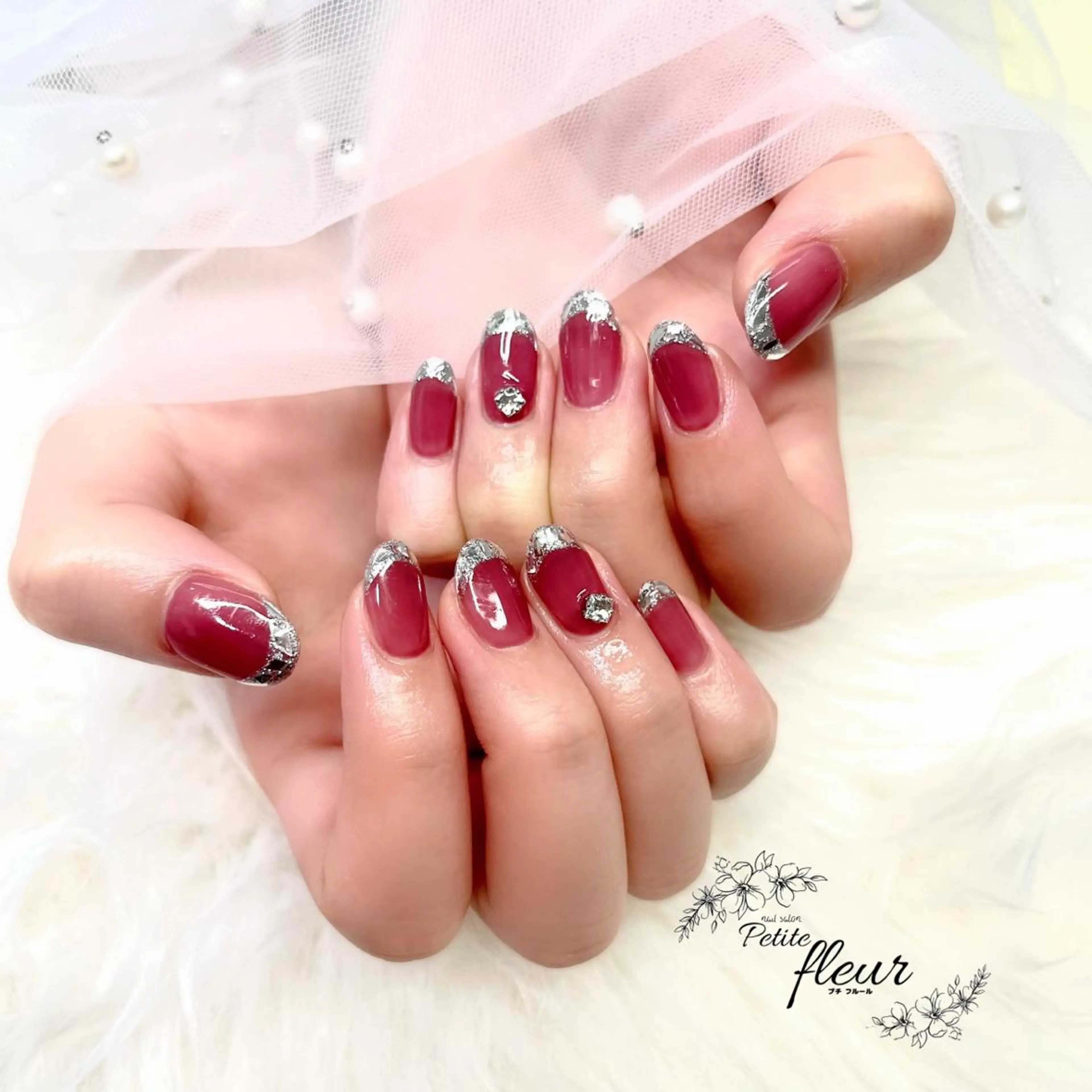 ネイル フレンチネイル ガラスフレンチ ❁⃘*。Petite fleur❁⃘*りさのネイルデザイン