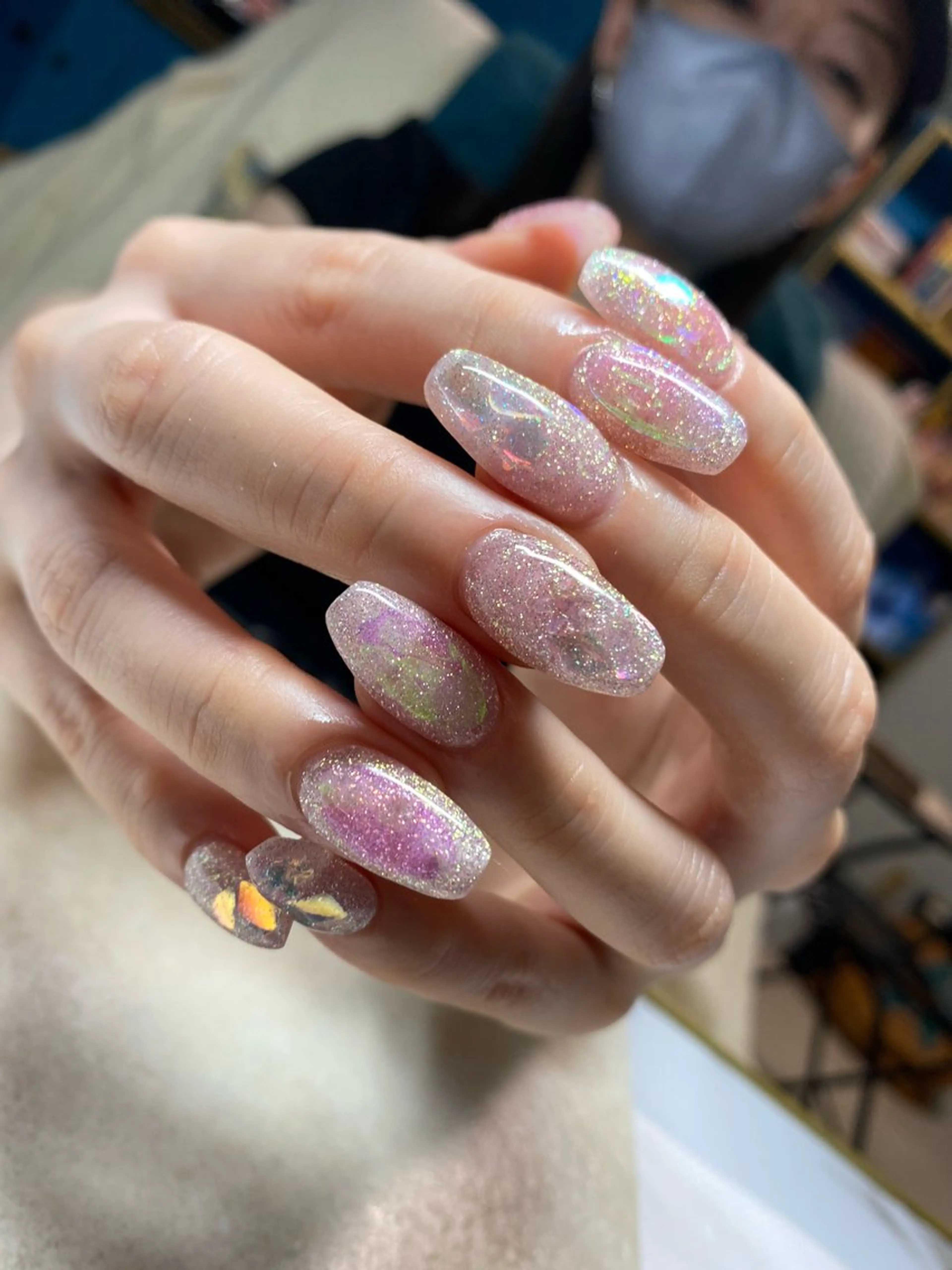 ネイル オーロラネイル クリアネイル フラッシュネイル ジェルネイル 氷ネイル・うるうるネイル ハンドネイル 六本木ネイル阡夜一夜 当日＆持ち込み歓迎のネイルデザイン